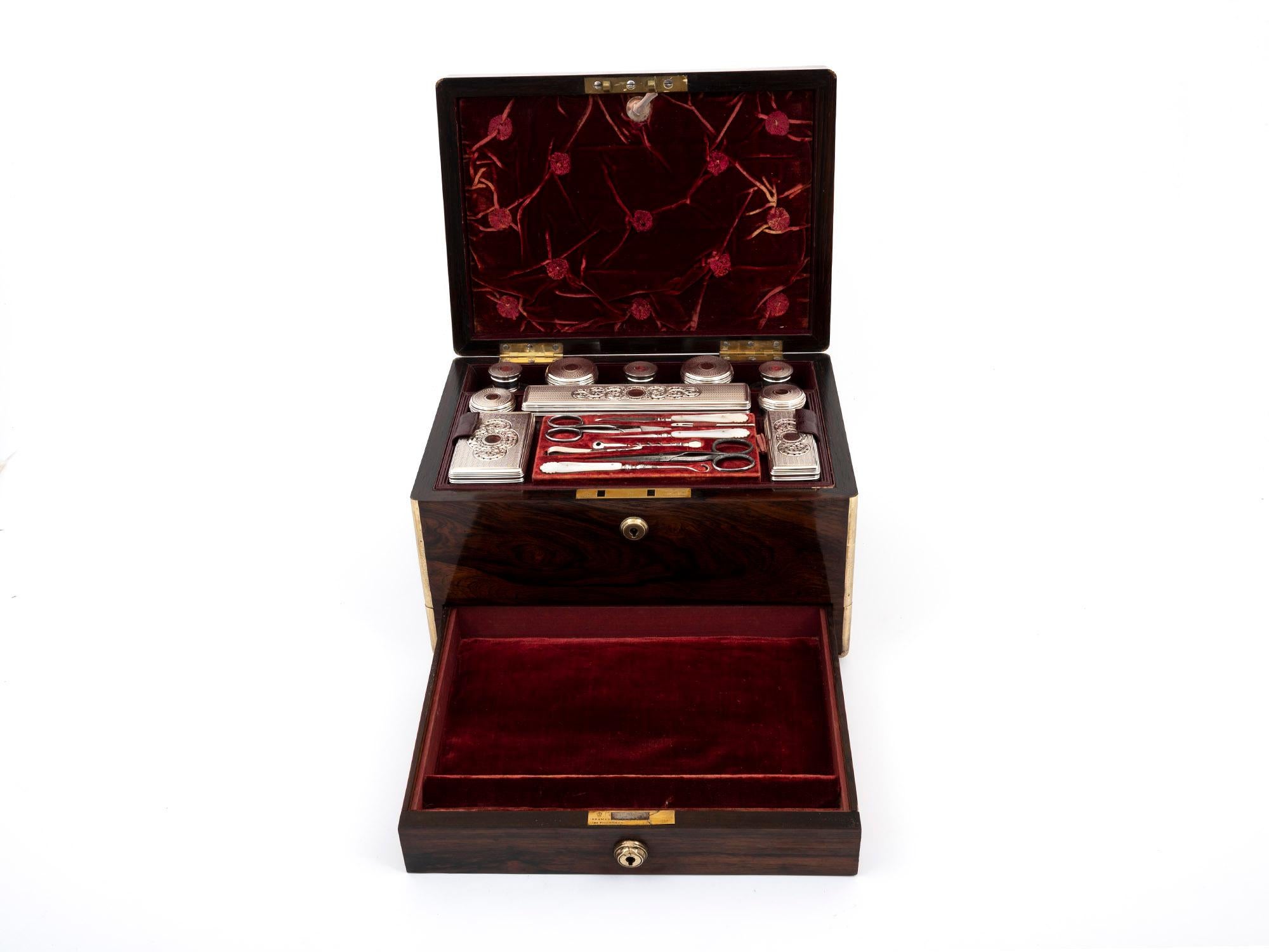 Silver Georgian Rosewood Vanity Box For Sale