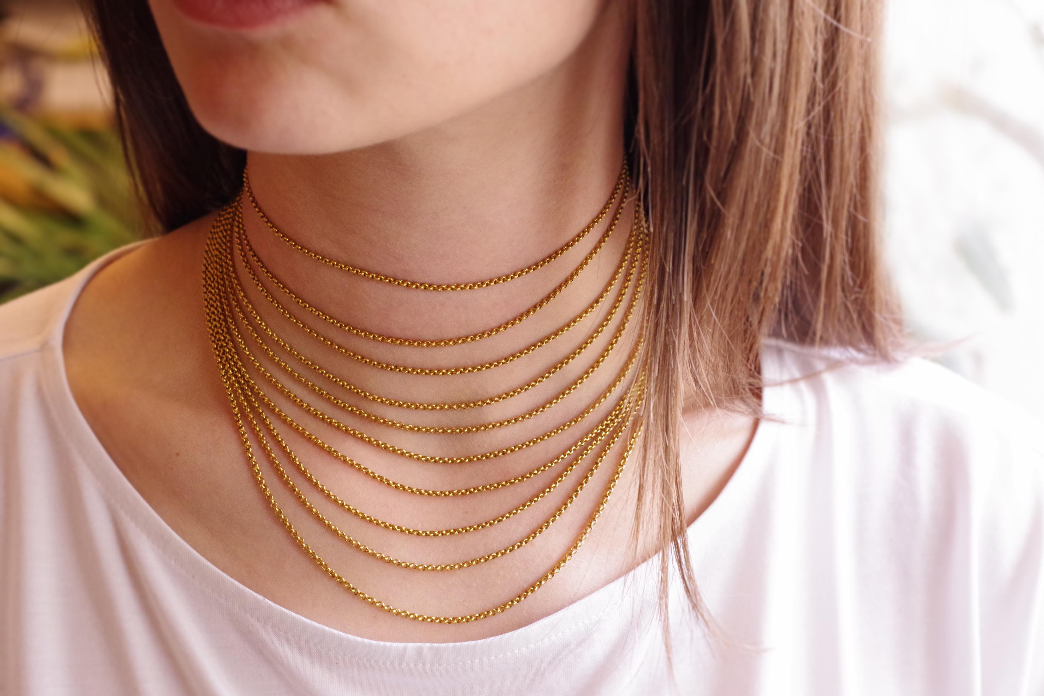Georgian Rows of 18k Gold Necklace, Antique French Choker Necklace For Sale  at 1stDibs