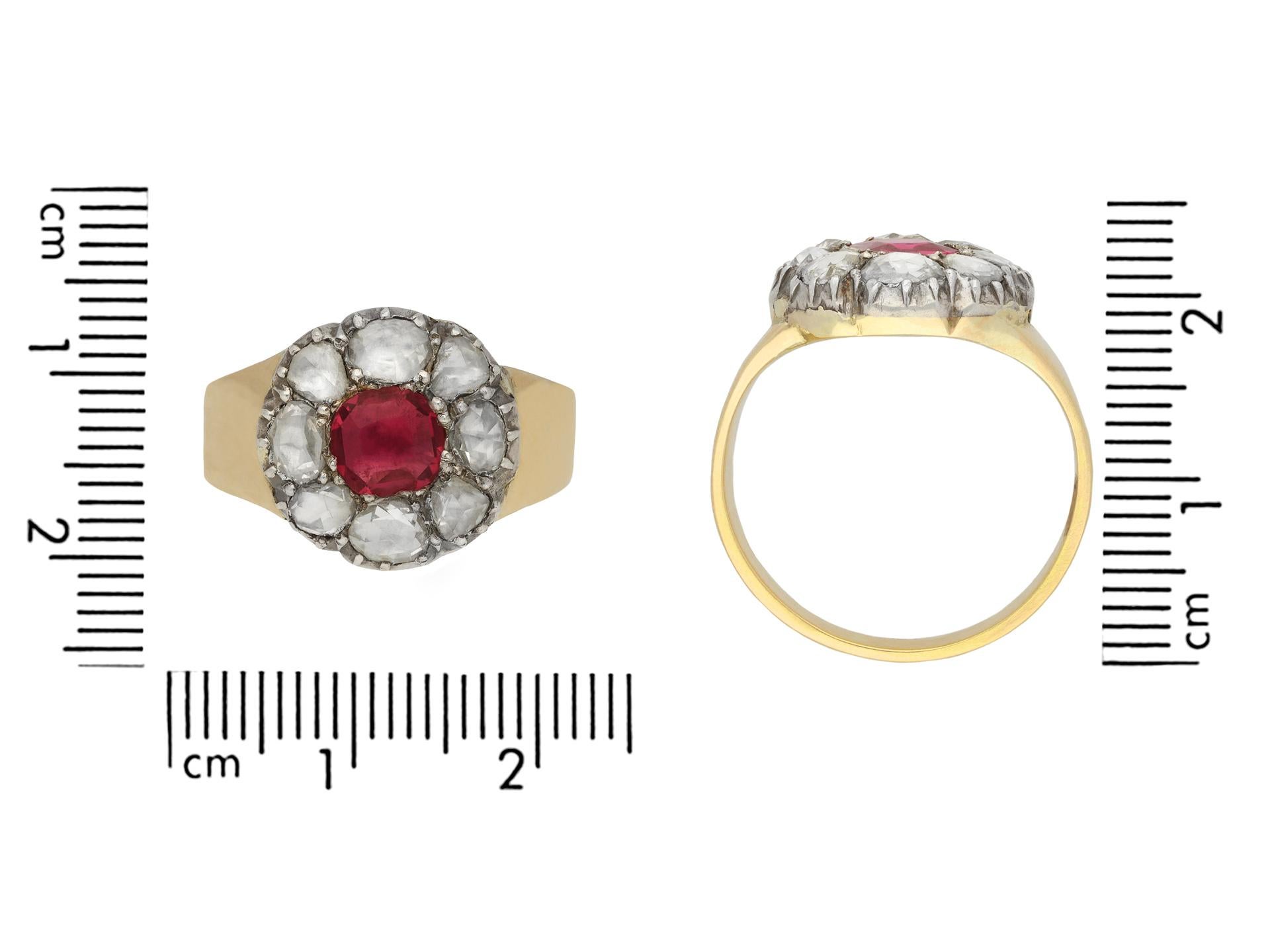 Georgian ruby and diamond coronet cluster ring, circa 1800. In Good Condition For Sale In London, GB