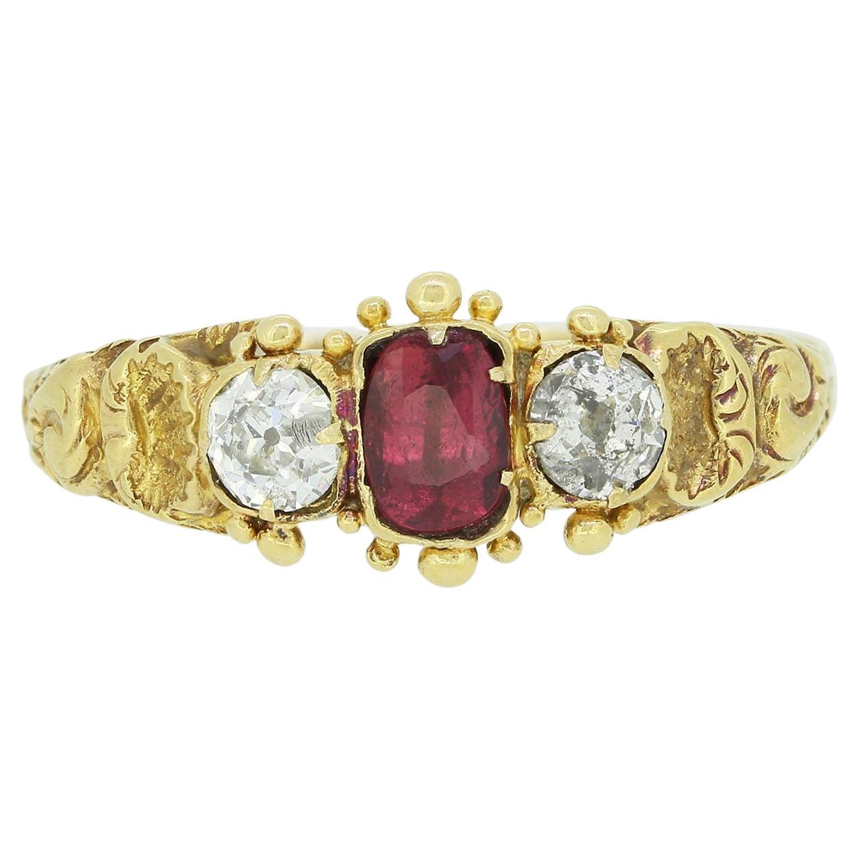 Georgian Ruby and Diamond Ring For Sale