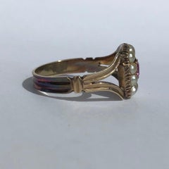 Georgian Ruby and Pearl 15 Carat Gold Cluster Ring