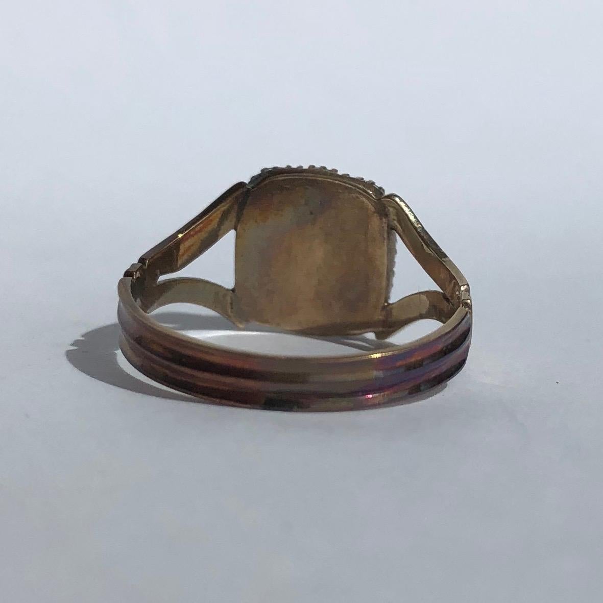 Georgianischer Rubin- und Perlen-Cluster-Ring aus 15 Karat Gold (Ungeschliffen)