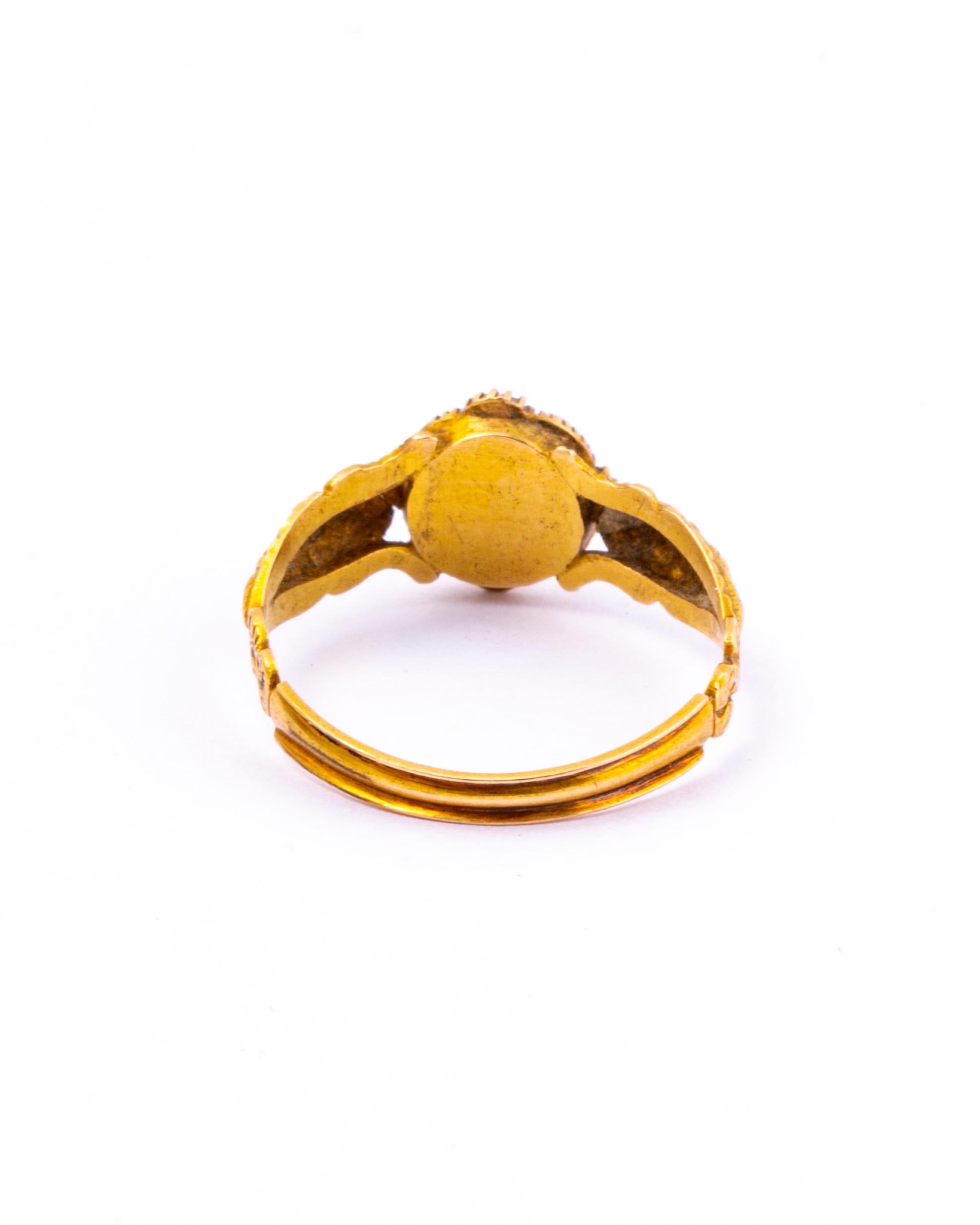 Uncut Georgian Ruby and Pearl 18 Carat Gold Ring