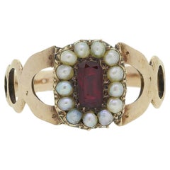 Antique Georgian Ruby and Pearl Cluster Ring