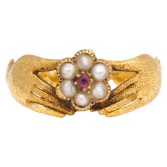 Antique Georgian Ruby and Pearl Fede Ring