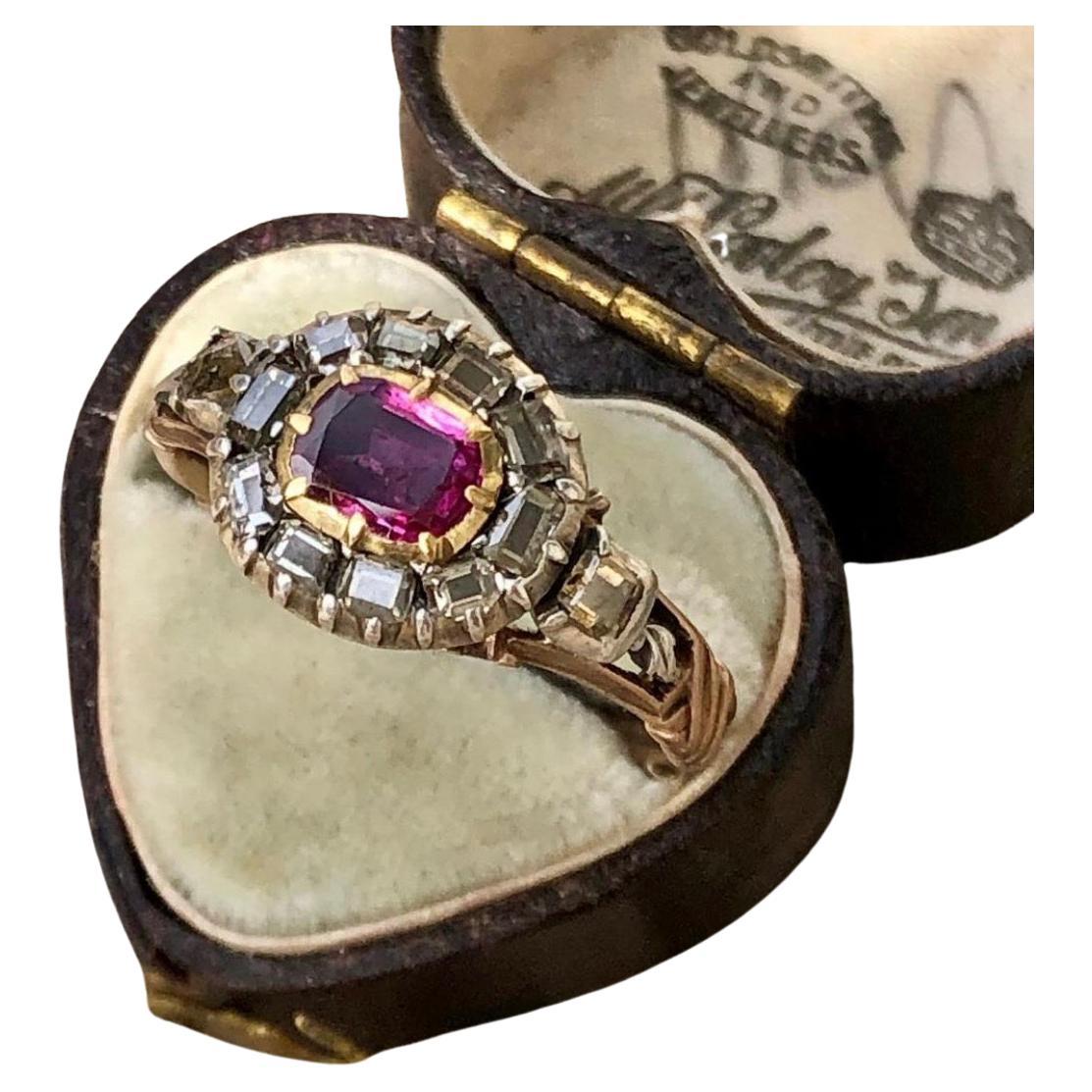 Georgian Ruby and Table-Cut Diamond Ring For Sale