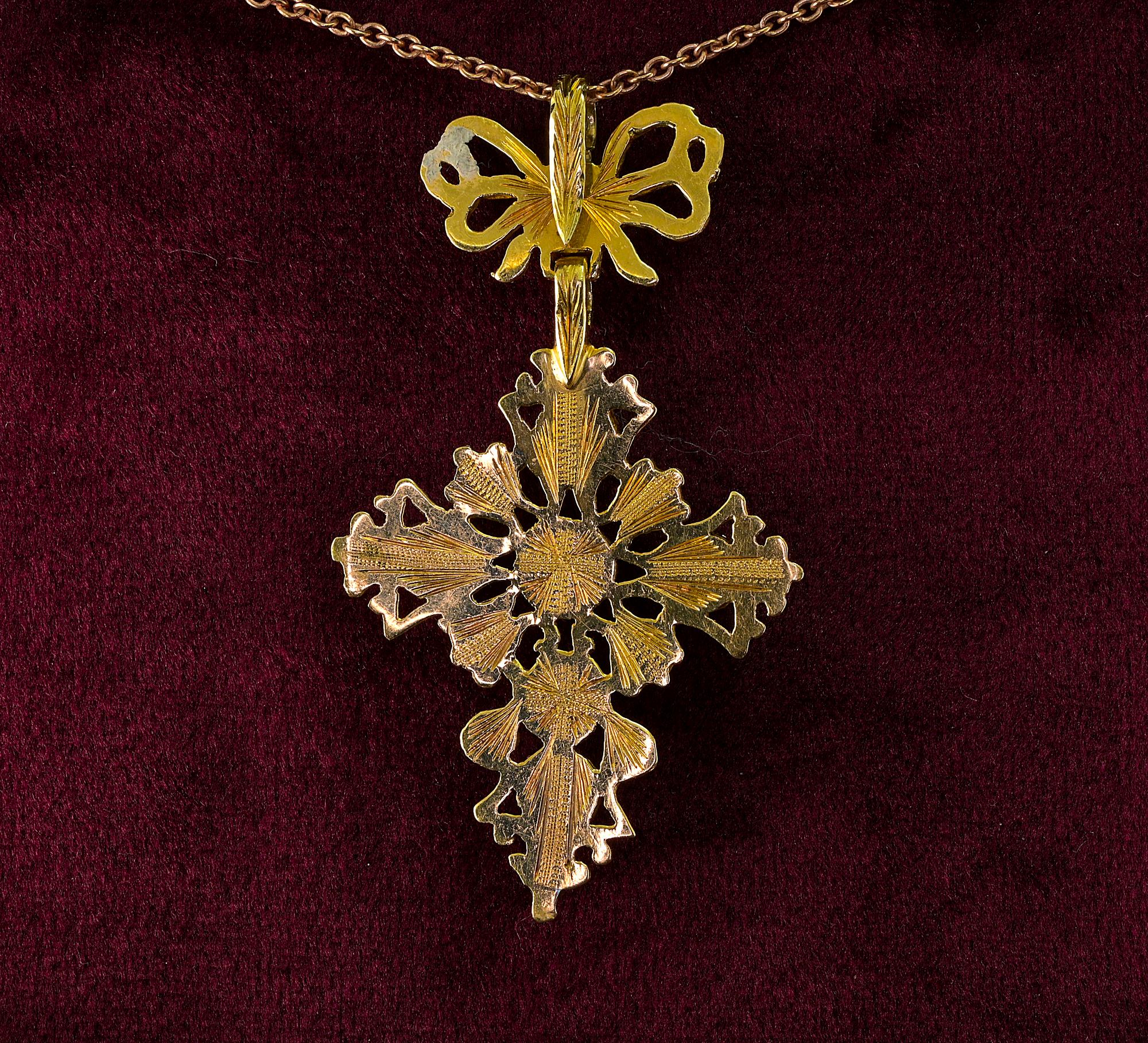 Georgian Ruby Diamond 22 Kt Diamond Cross  Pendant 1770 ca For Sale 2