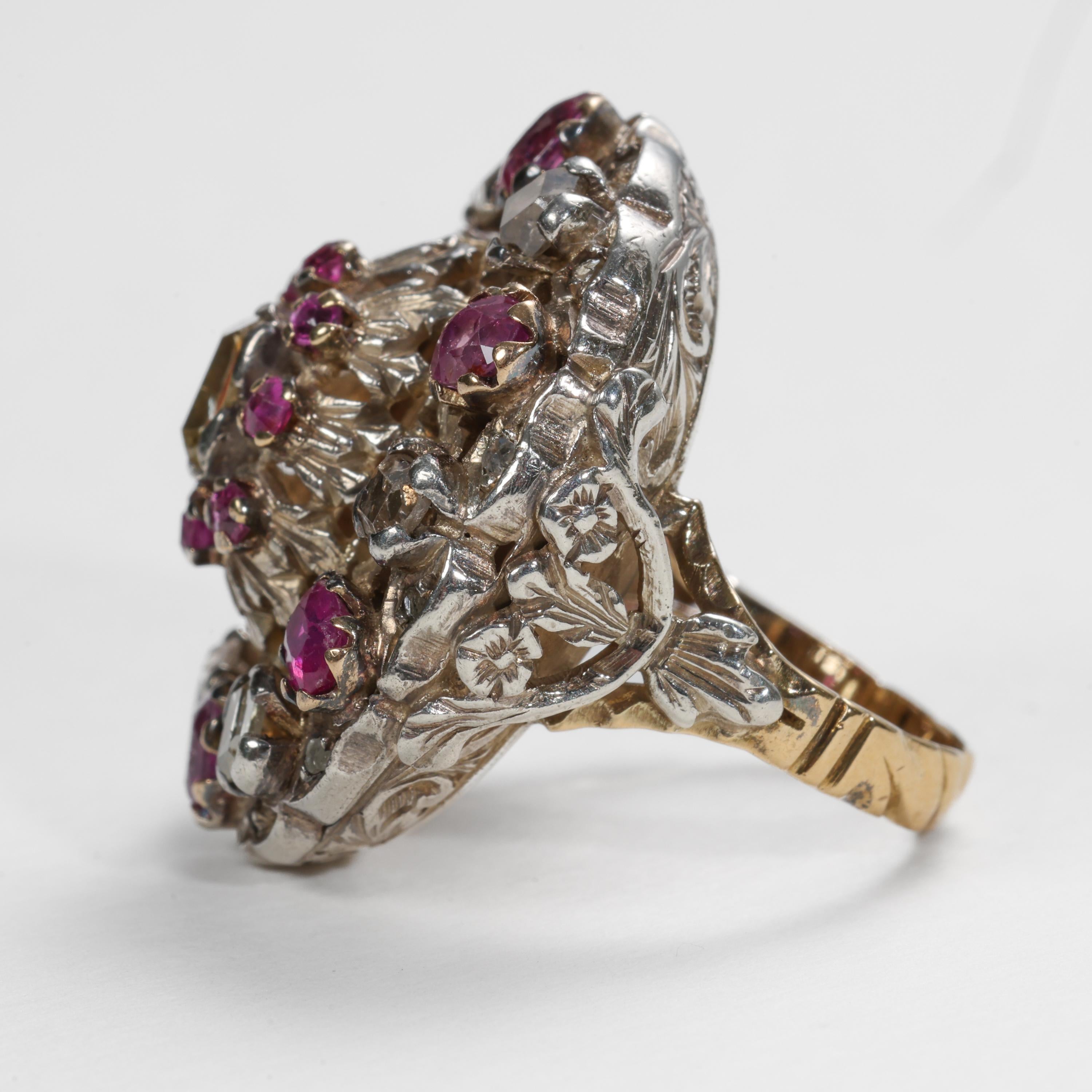 Georgian Ruby & Diamond Cocktail Ring Dazzling & Rare  For Sale 4