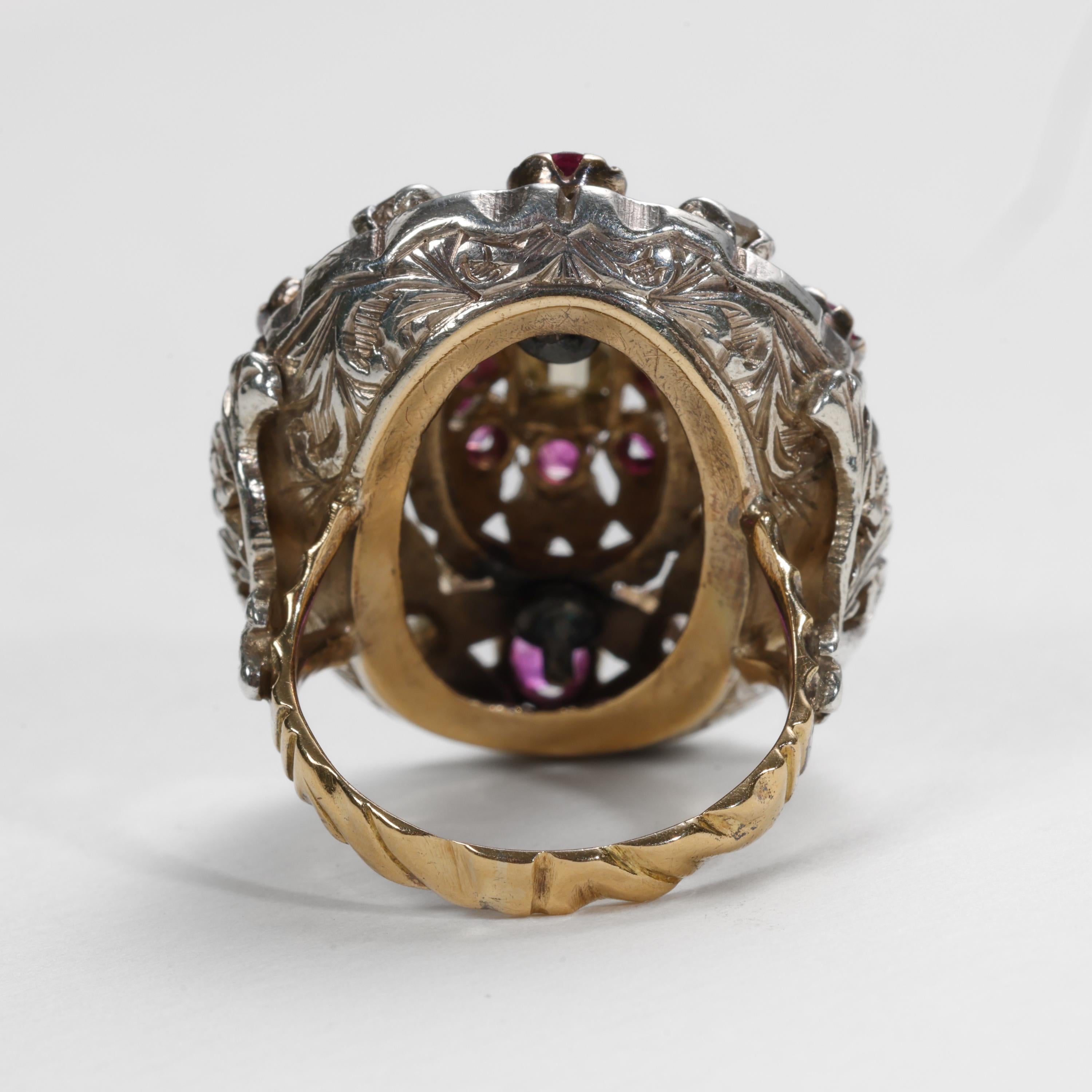 Georgian Ruby & Diamond Cocktail Ring Dazzling & Rare For Sale 6