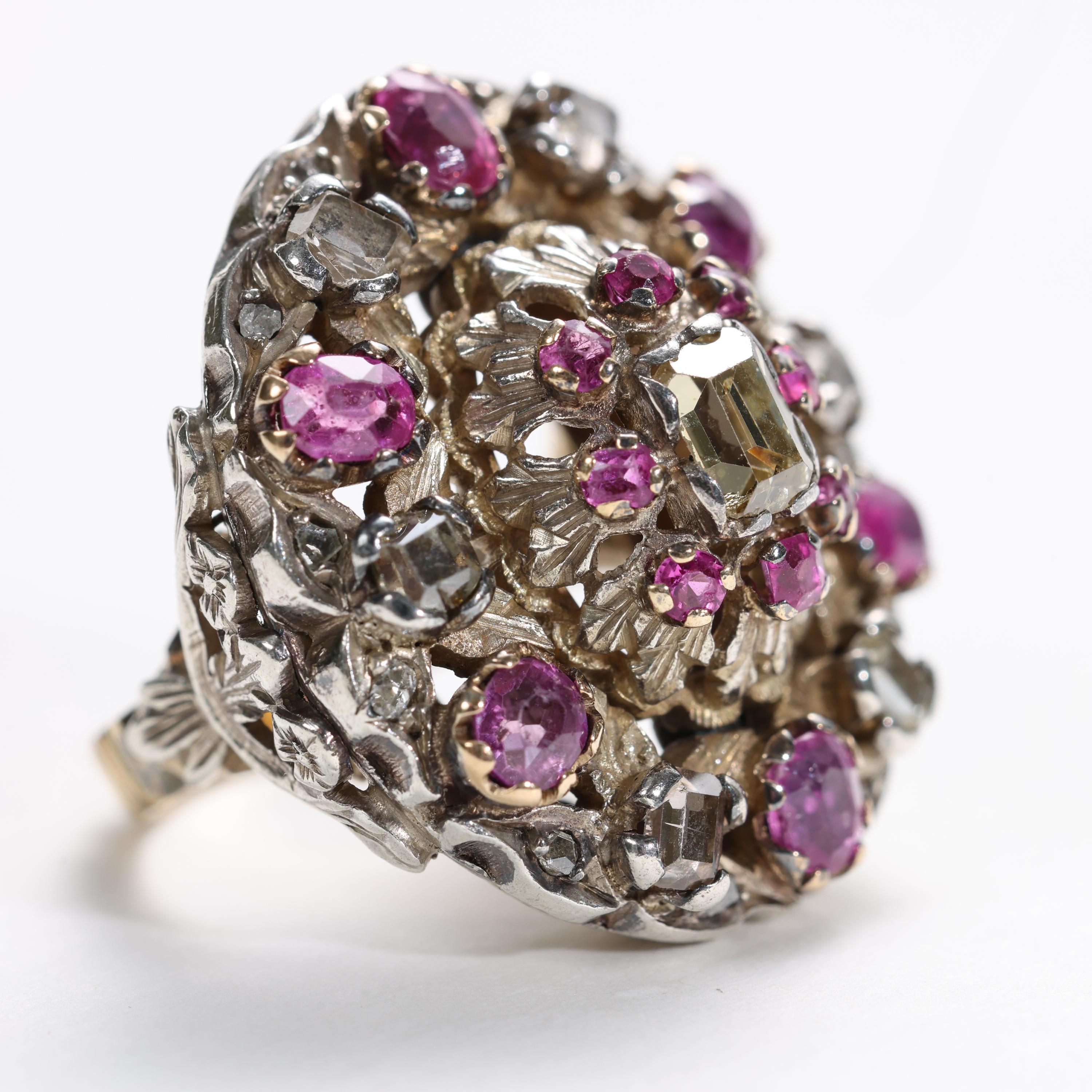 Women's or Men's Georgian Ruby & Diamond Cocktail Ring Dazzling & Rare  For Sale