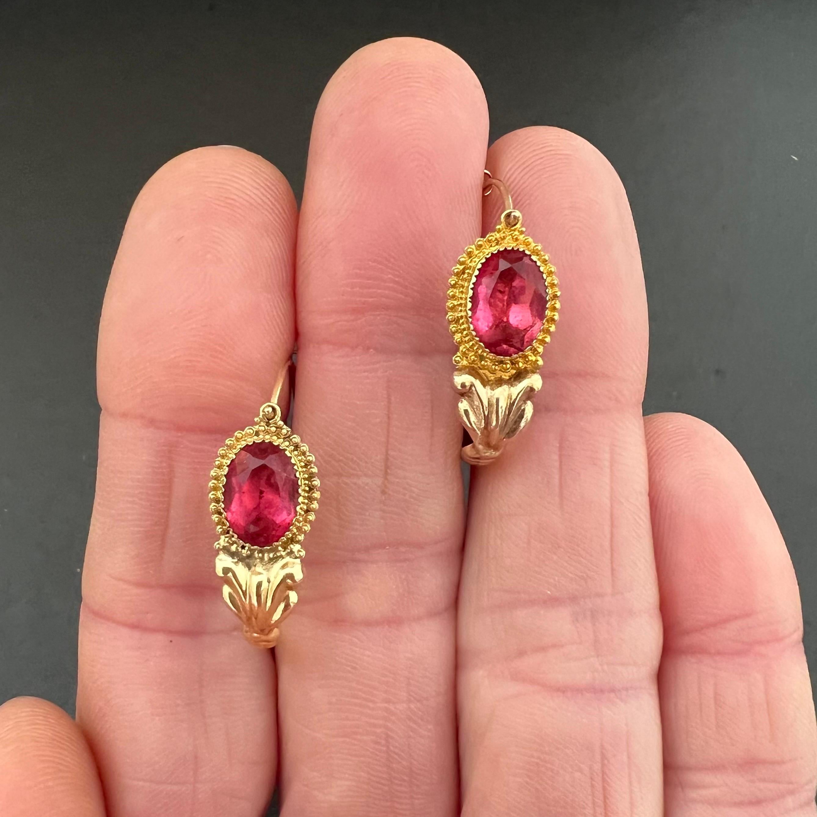 Women's Antique Georgian Ruby Paste Glass Stone Poissarde Earrings For Sale