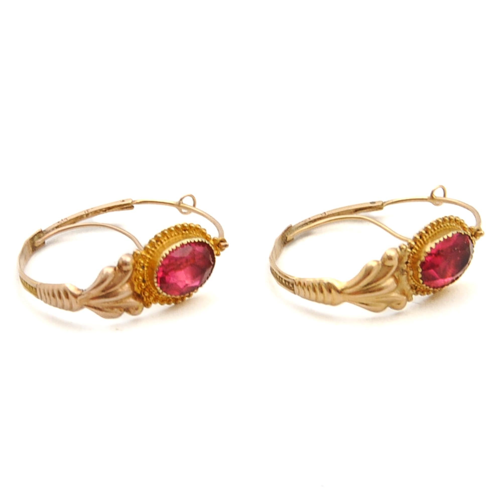 Antique Georgian Ruby Paste Glass Stone Poissarde Earrings For Sale 1