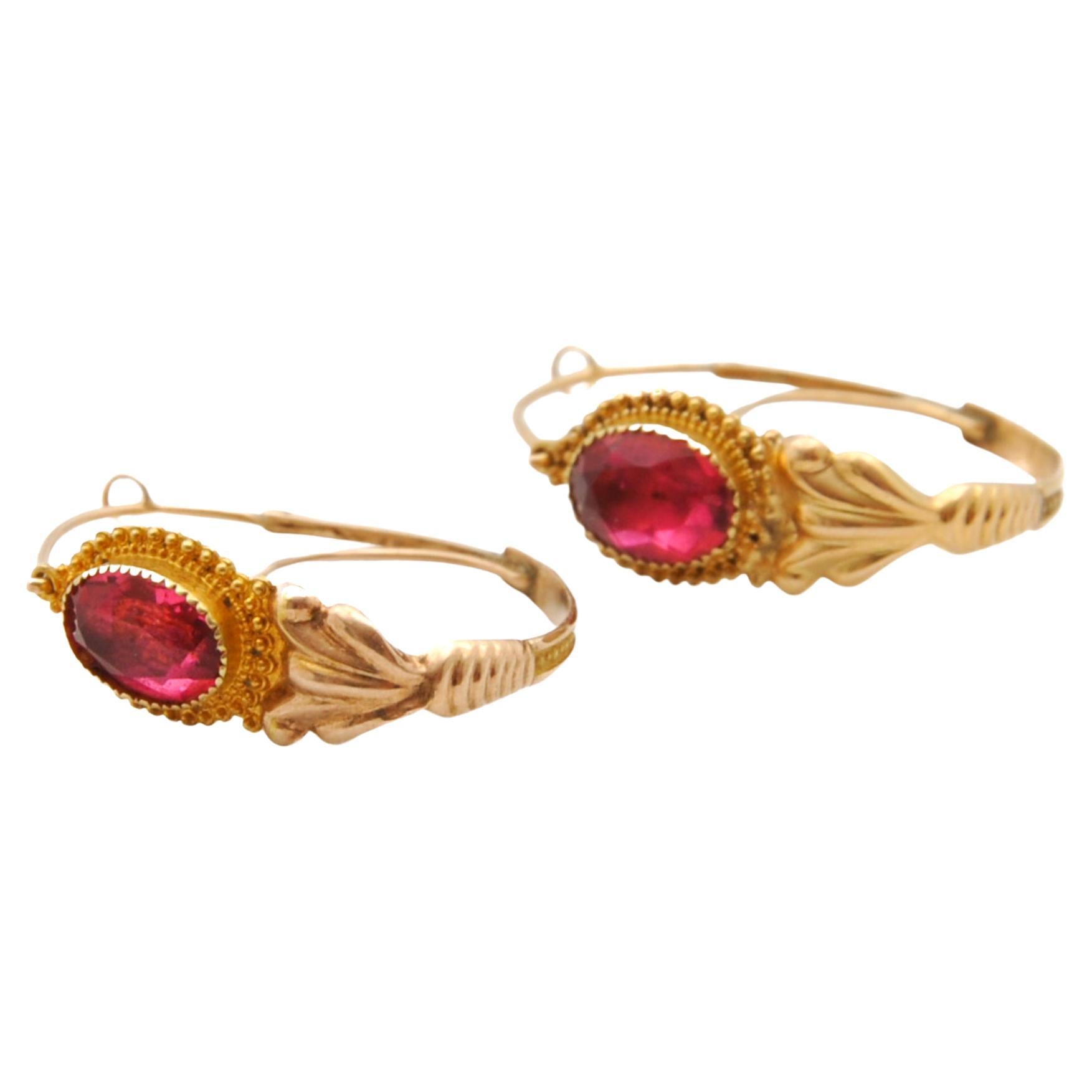 Antique Georgian Ruby Paste Glass Stone Poissarde Earrings For Sale 2