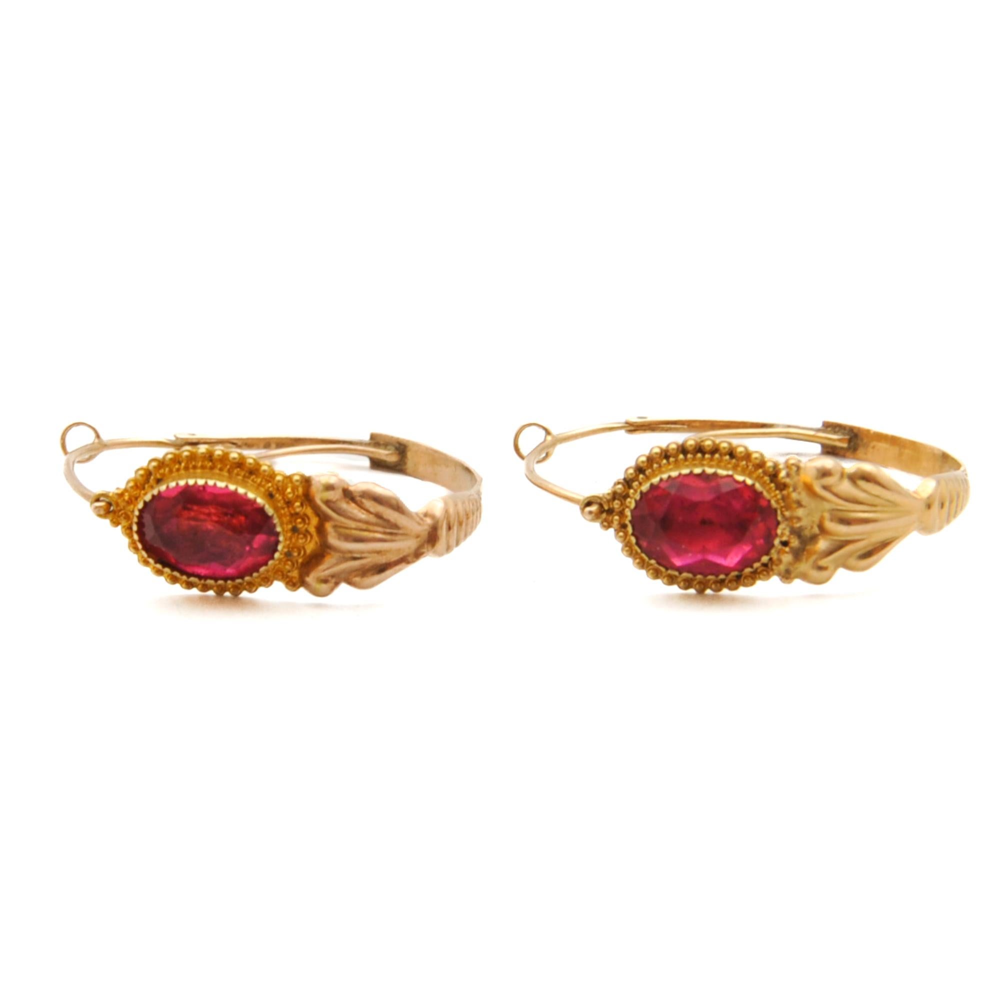 Antique Georgian Ruby Paste Glass Stone Poissarde Earrings For Sale 4
