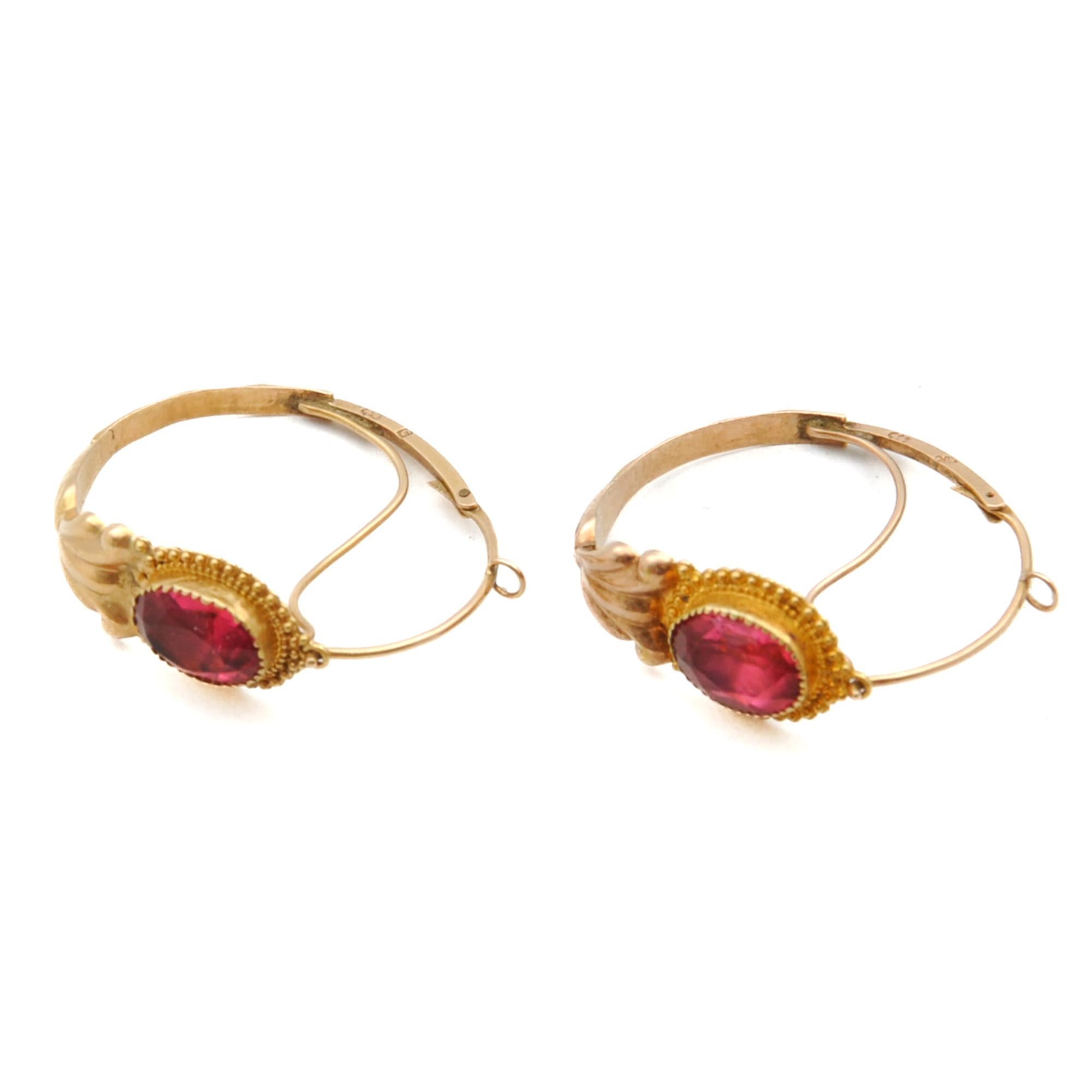 Antique Georgian Ruby Paste Glass Stone Poissarde Earrings For Sale 5