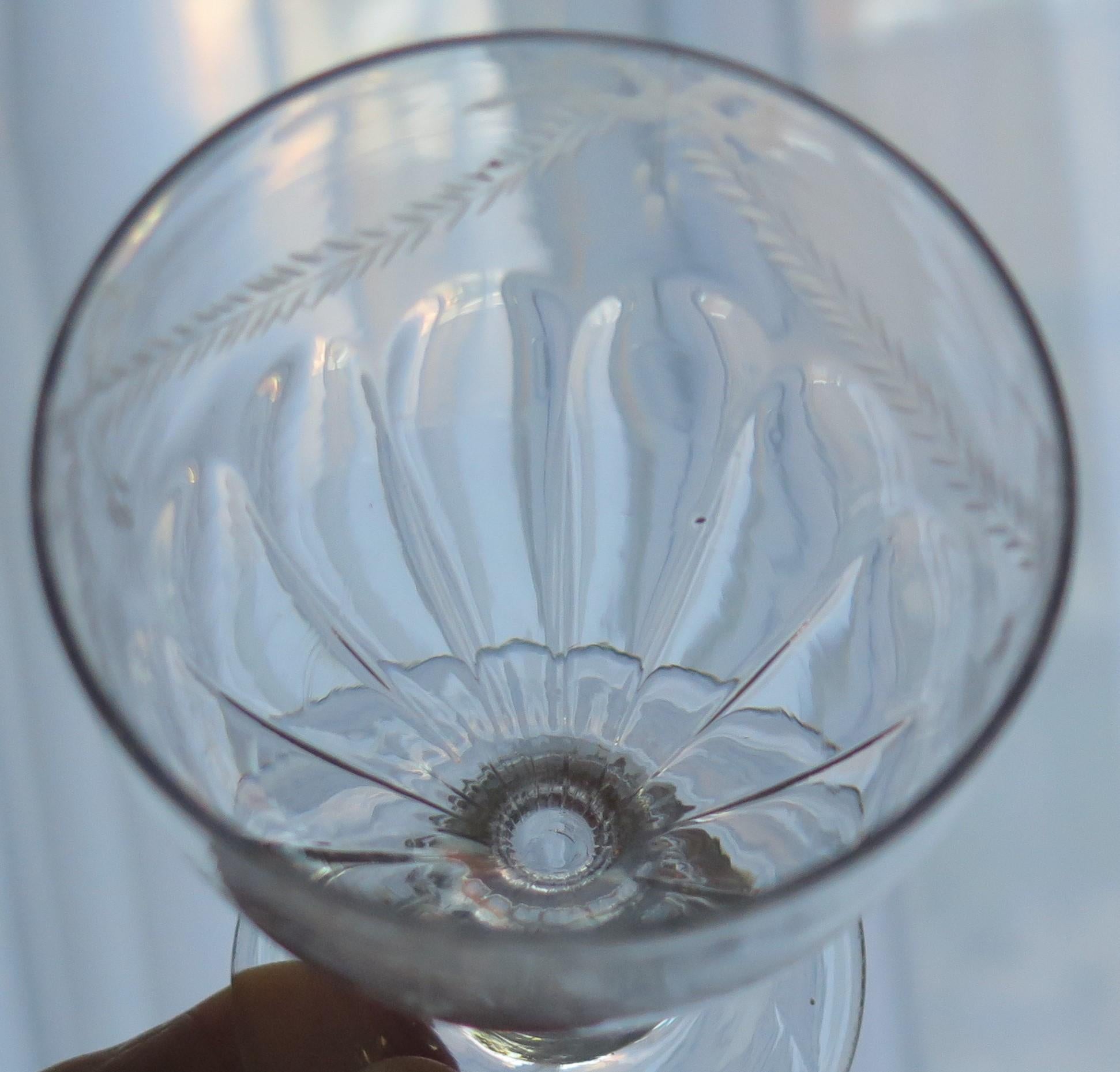 Georgian Rummer Drinking Glass Engraved Handblown Lead Glass, English, Ca 1800 For Sale 3