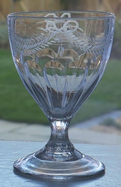 Georgian Rummer Drinking Glass Engraved Handblown Lead Glass, English, Ca 1800
