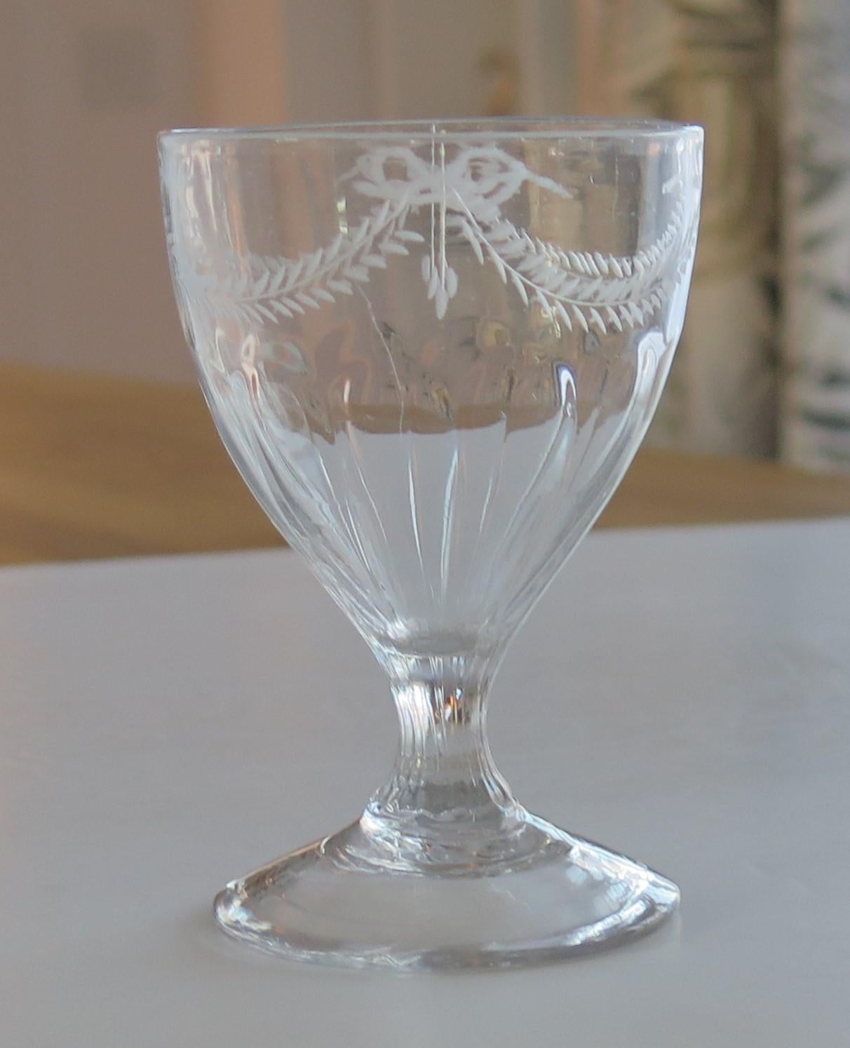 Hand-Crafted Georgian Rummer Drinking Glass Engraved Handblown Lead Glass, English, Ca 1800 For Sale