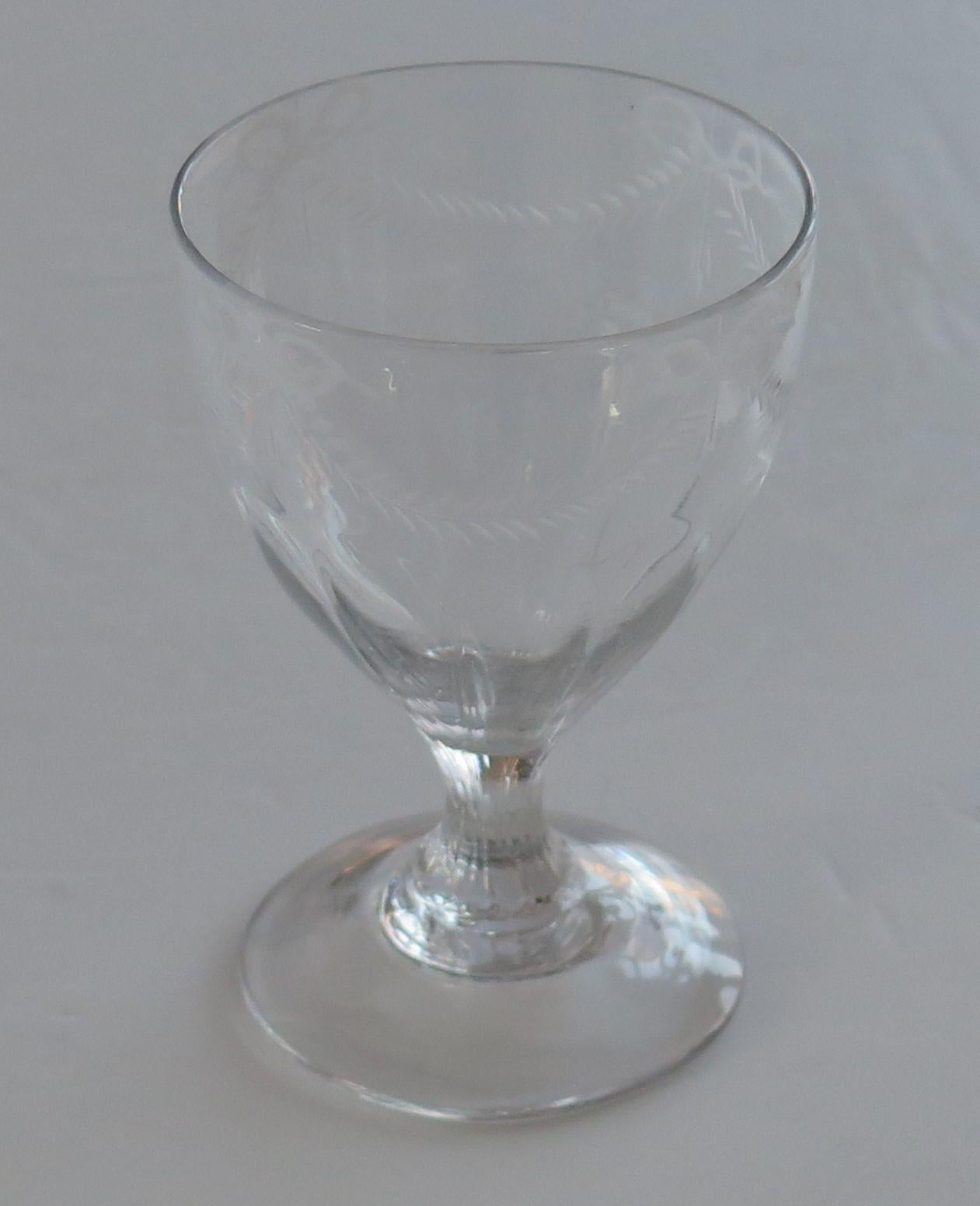 Georgian Rummer Drinking Glass Engraved Handblown Lead Glass, English, Ca 1800 For Sale 1