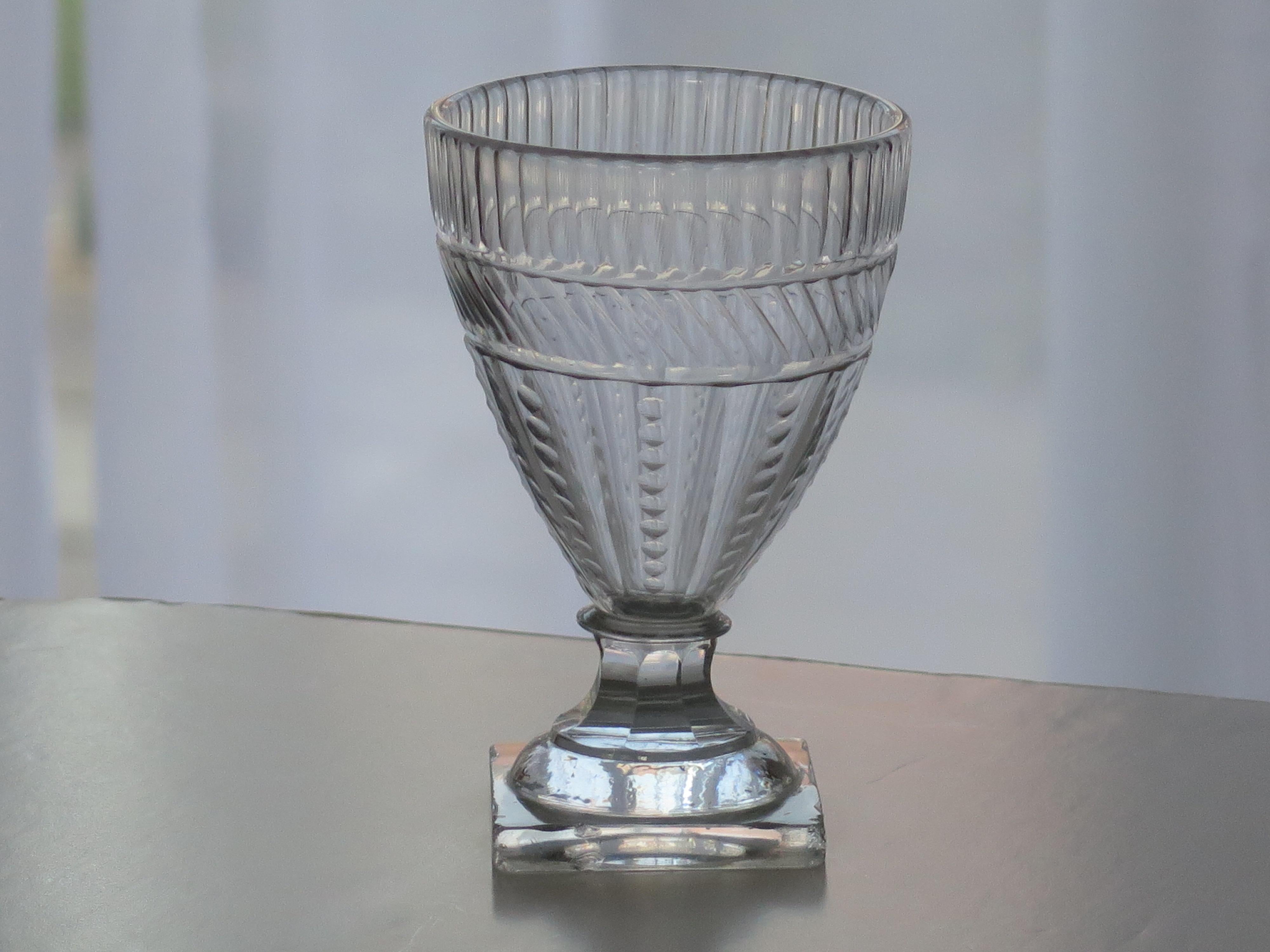 Hand-Crafted Georgian Rummer Drinking Glass moulded & engraved, English Circa 1790 For Sale