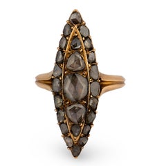 Georgian Russian 14k Diamond Navette Ring