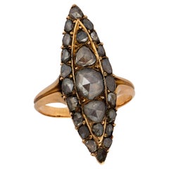 Georgian Russian 14k Diamond Navette Ring