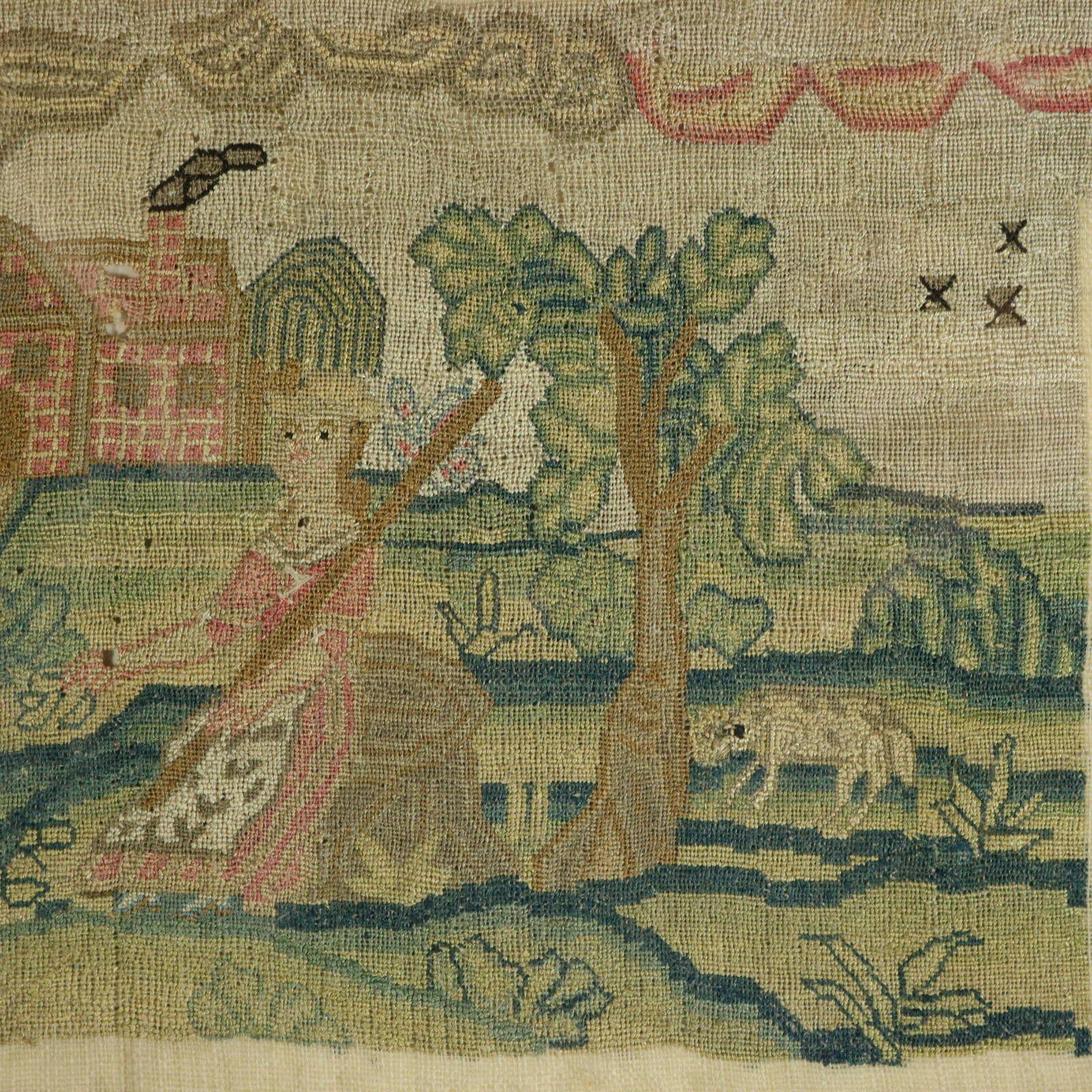 Sampler géorgien, 1779, par Mary Lee, Scène de campagne en vente 5