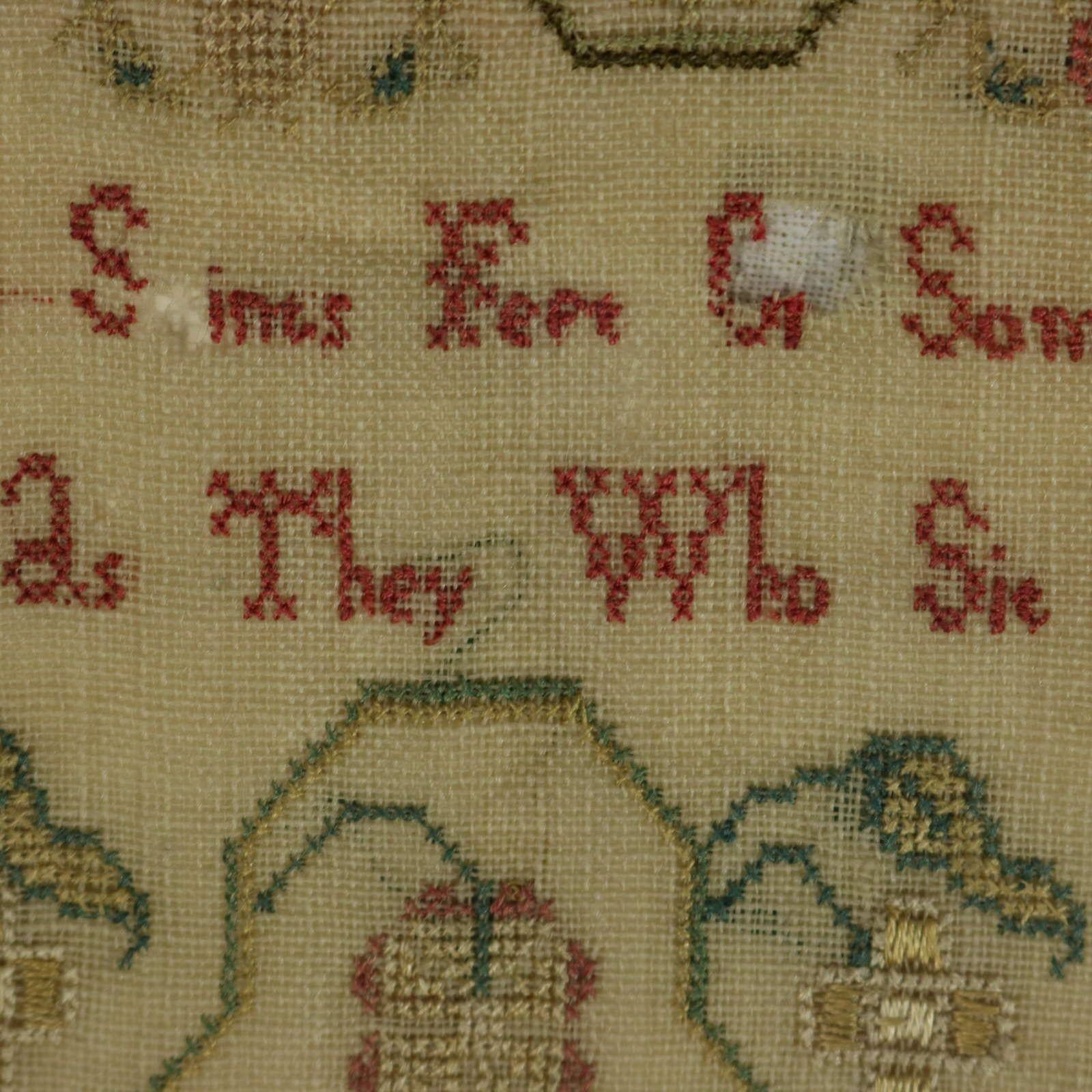 Sampler géorgien, 1779, par Mary Lee, Scène de campagne en vente 12