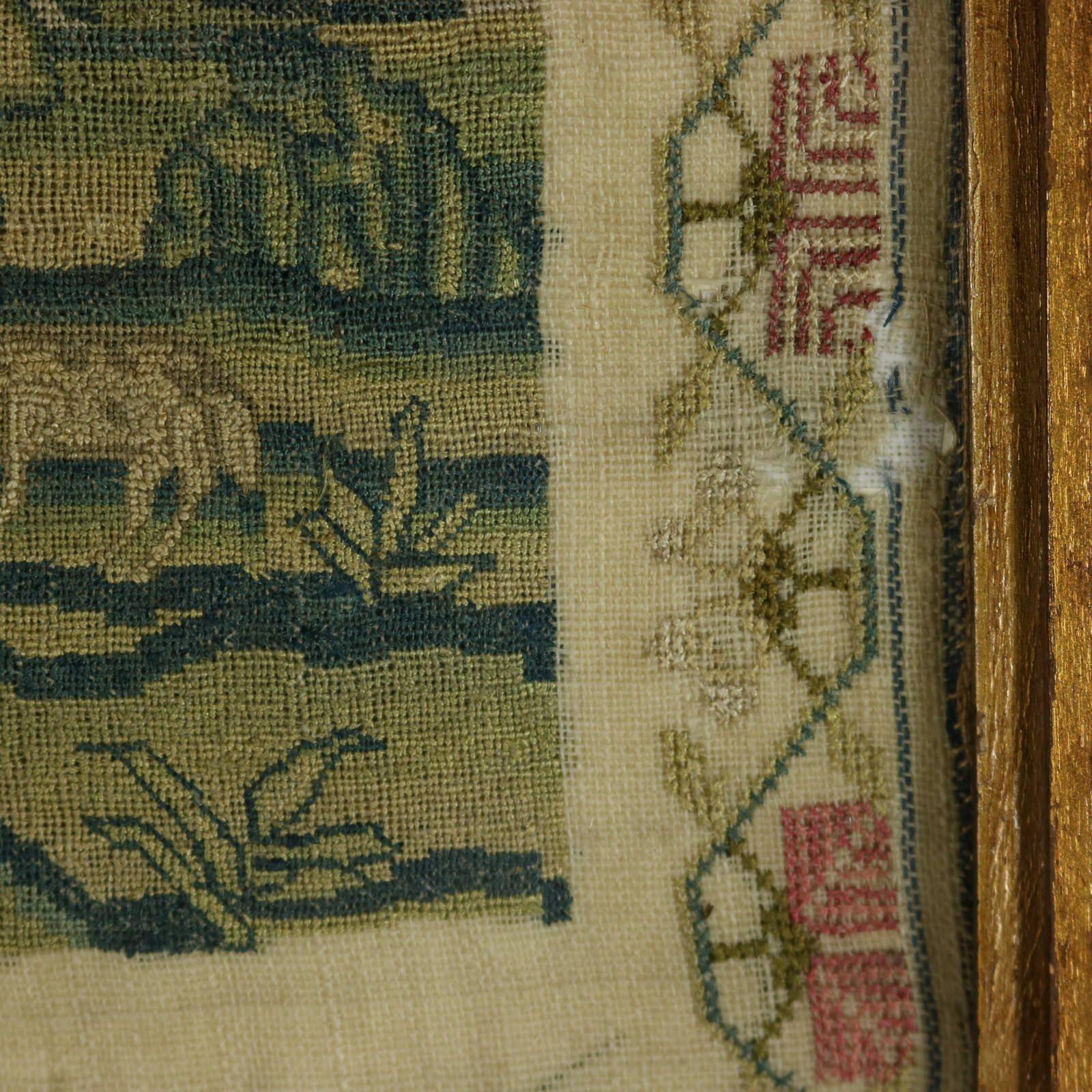 Sampler géorgien, 1779, par Mary Lee, Scène de campagne en vente 14