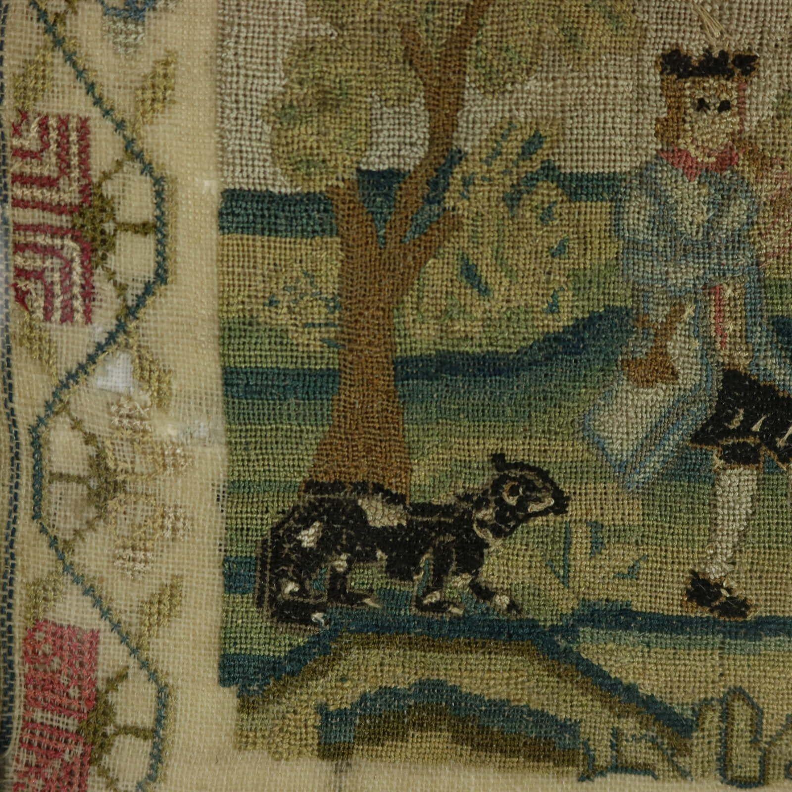 Sampler géorgien, 1779, par Mary Lee, Scène de campagne en vente 15