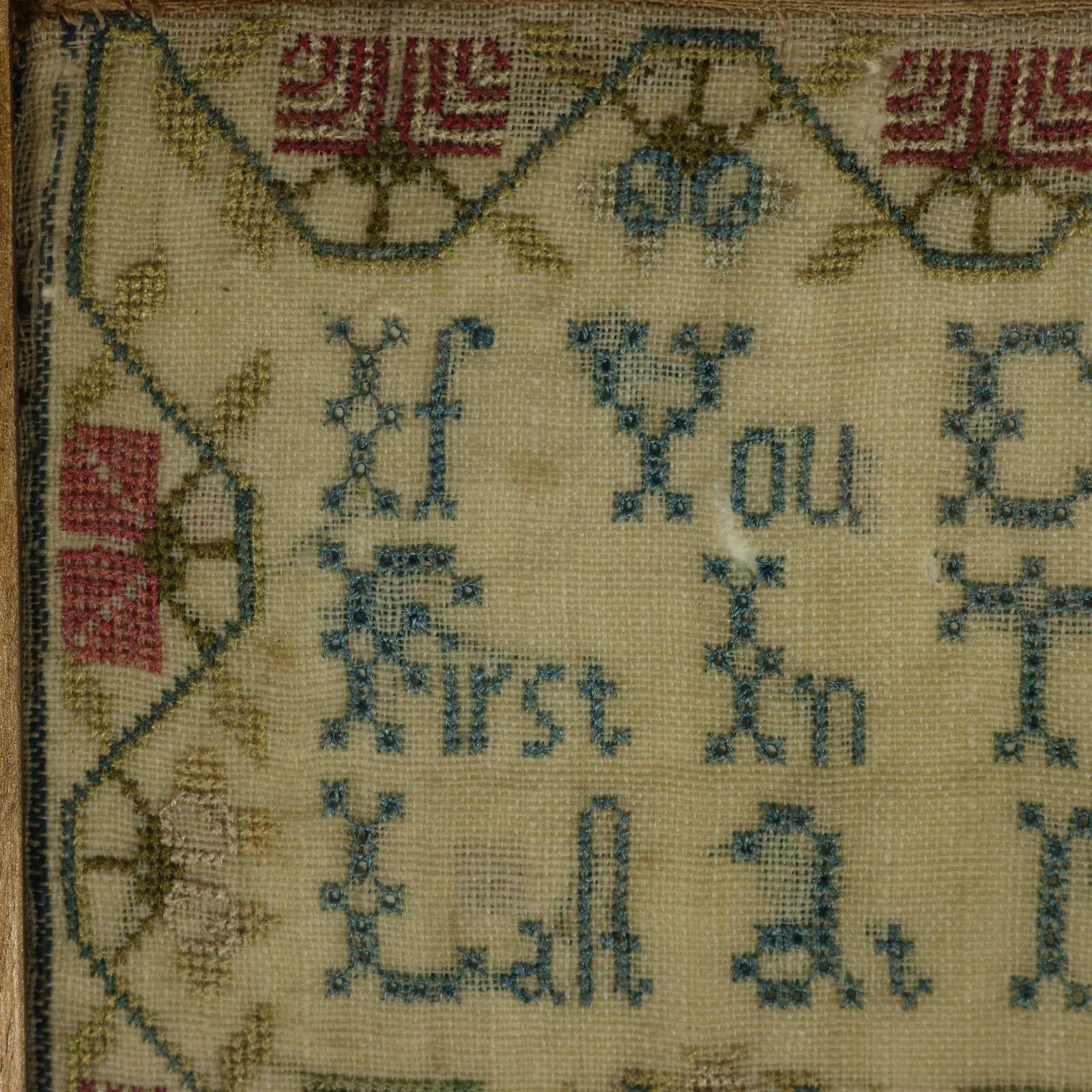 Fin du XVIIIe siècle Sampler géorgien, 1779, par Mary Lee, Scène de campagne en vente
