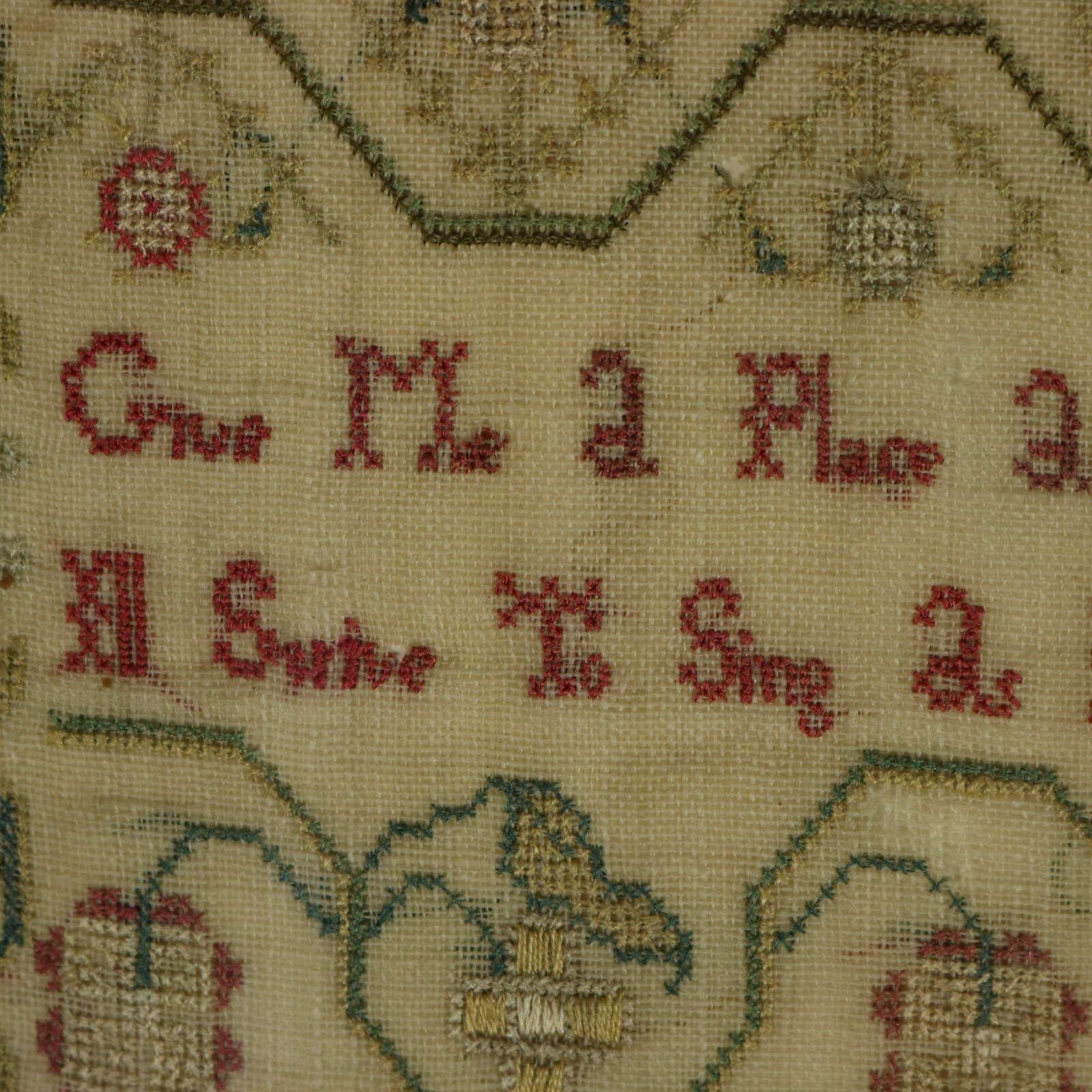 Sampler géorgien, 1779, par Mary Lee, Scène de campagne en vente 1
