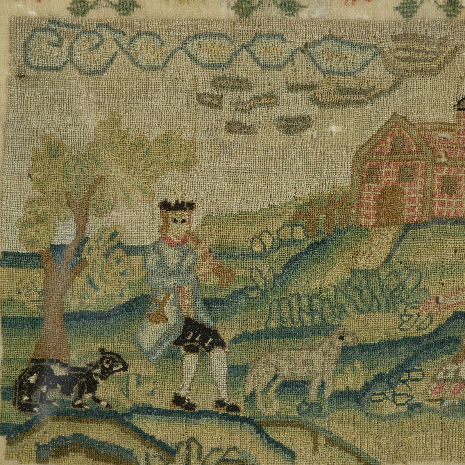 Sampler géorgien, 1779, par Mary Lee, Scène de campagne en vente 4