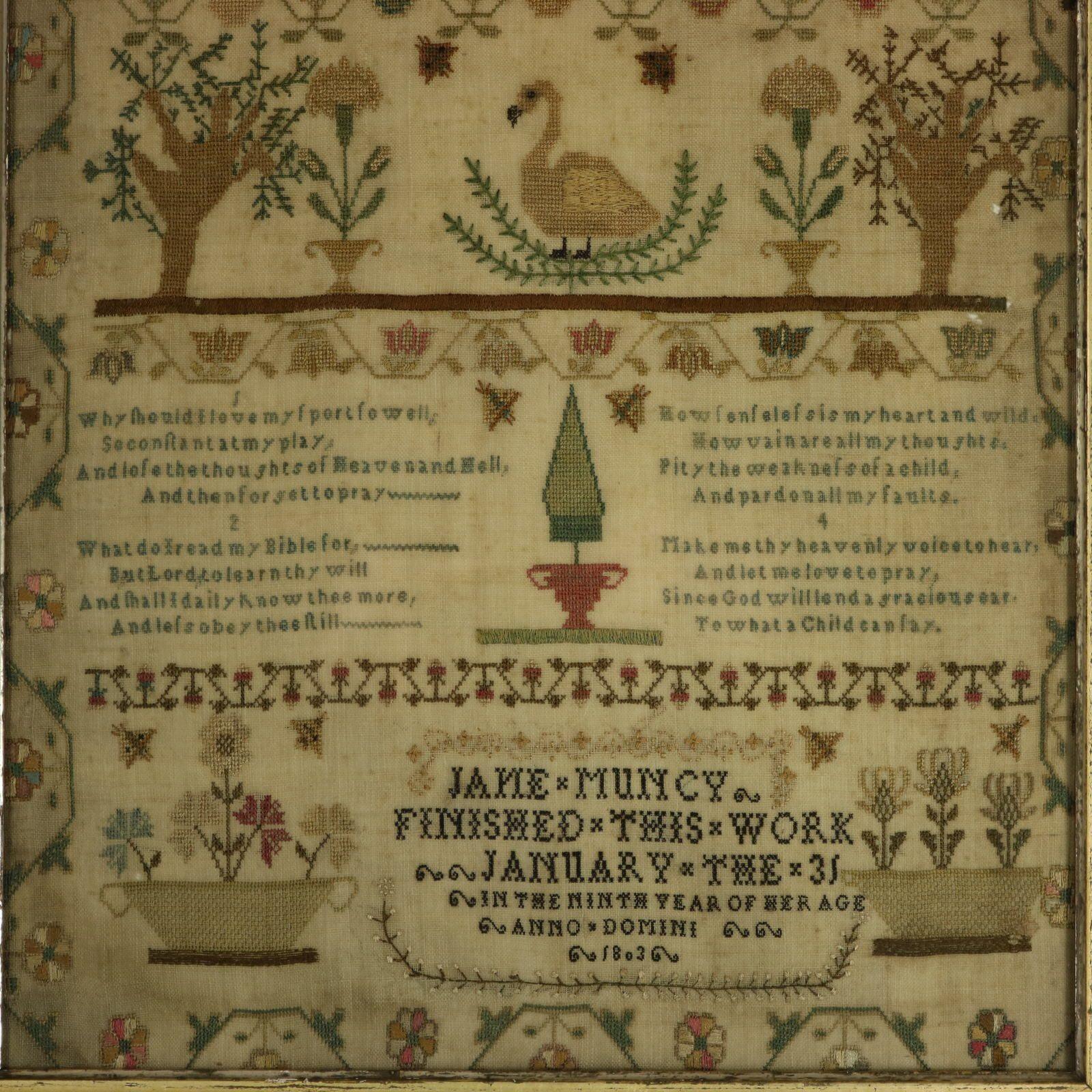 Campionario georgiano, 1803, Jane Muncy di 9 anni In condizioni discrete in vendita a Chelmsford, Essex