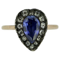 Georgian Sapphire and Diamond Cluster Ring