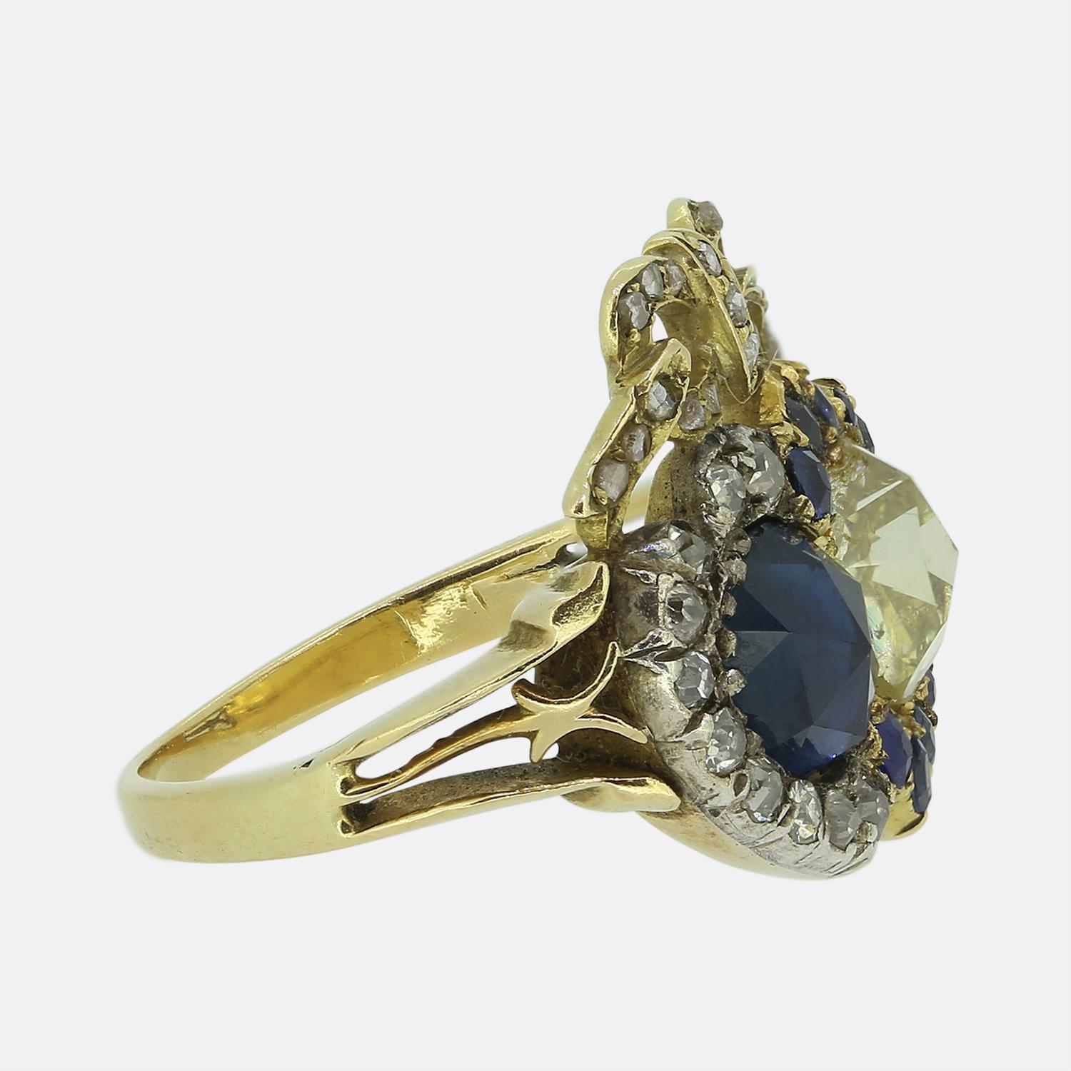 Rose Cut Victorian Sapphire and Diamond Double Heart Ring