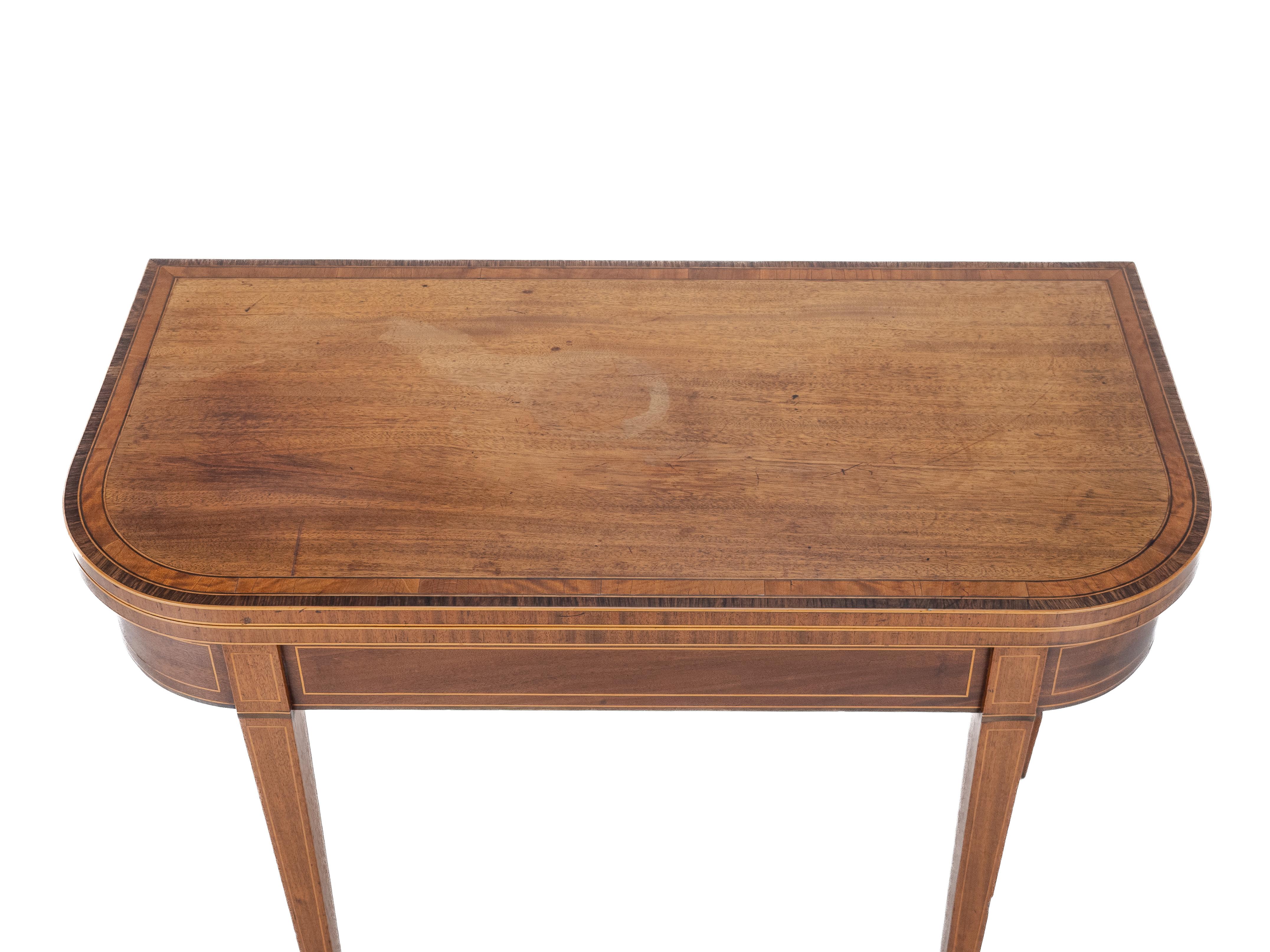 Early 19th Century Georgian Satinwood, Rosewood, Ebony, Boxwood Inlaid Mahogany Console Tea Table