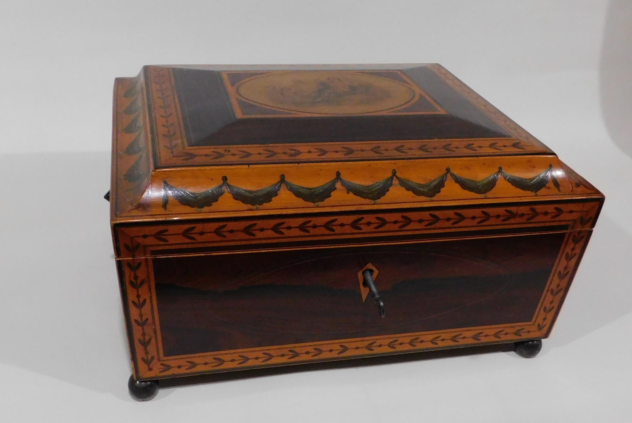 Georgian Satinwood Sewing Box circa 1825 with Lock and Key For Sale 3