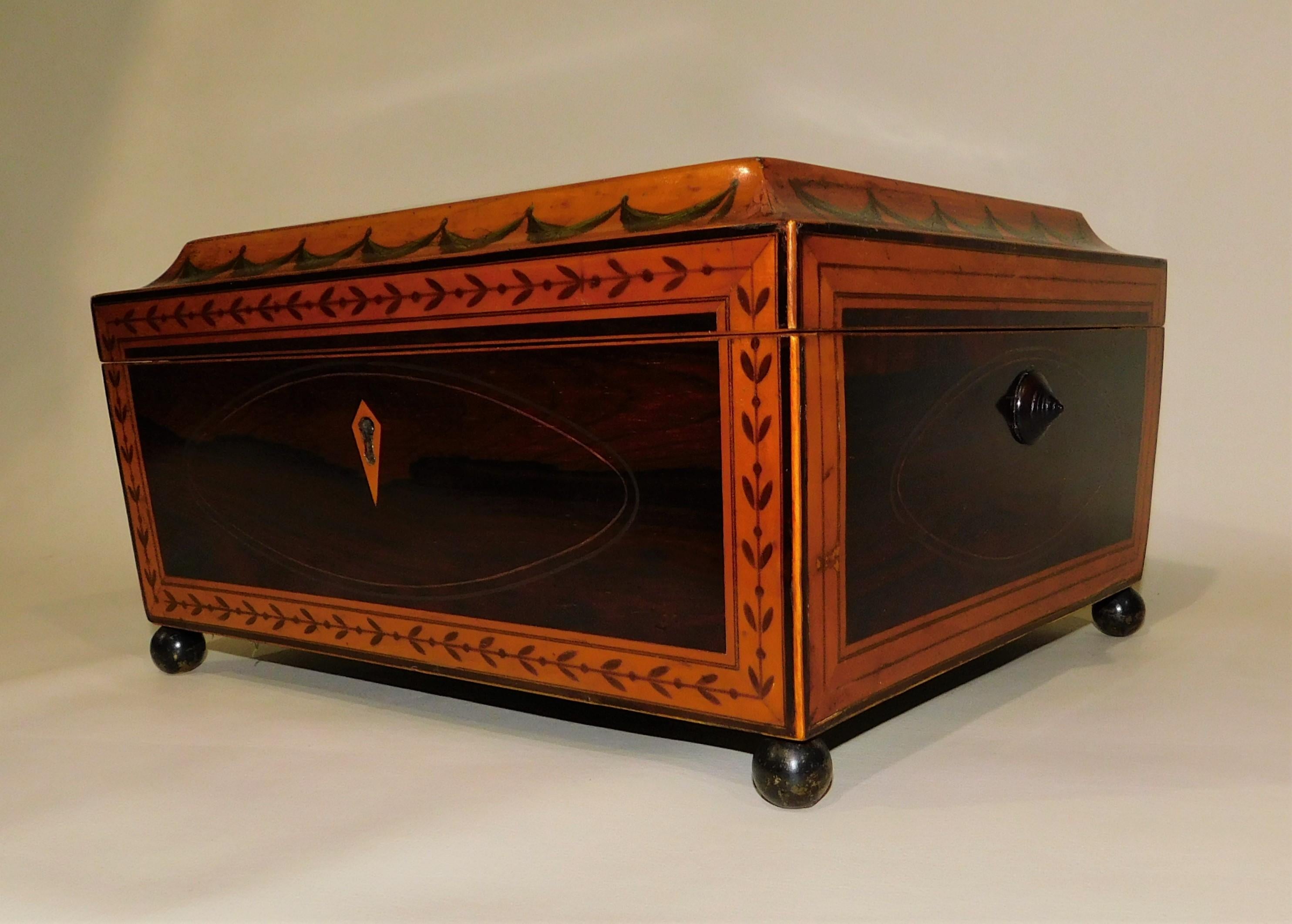 Georgian Satinwood Sewing Box circa 1825 with Lock and Key For Sale 4