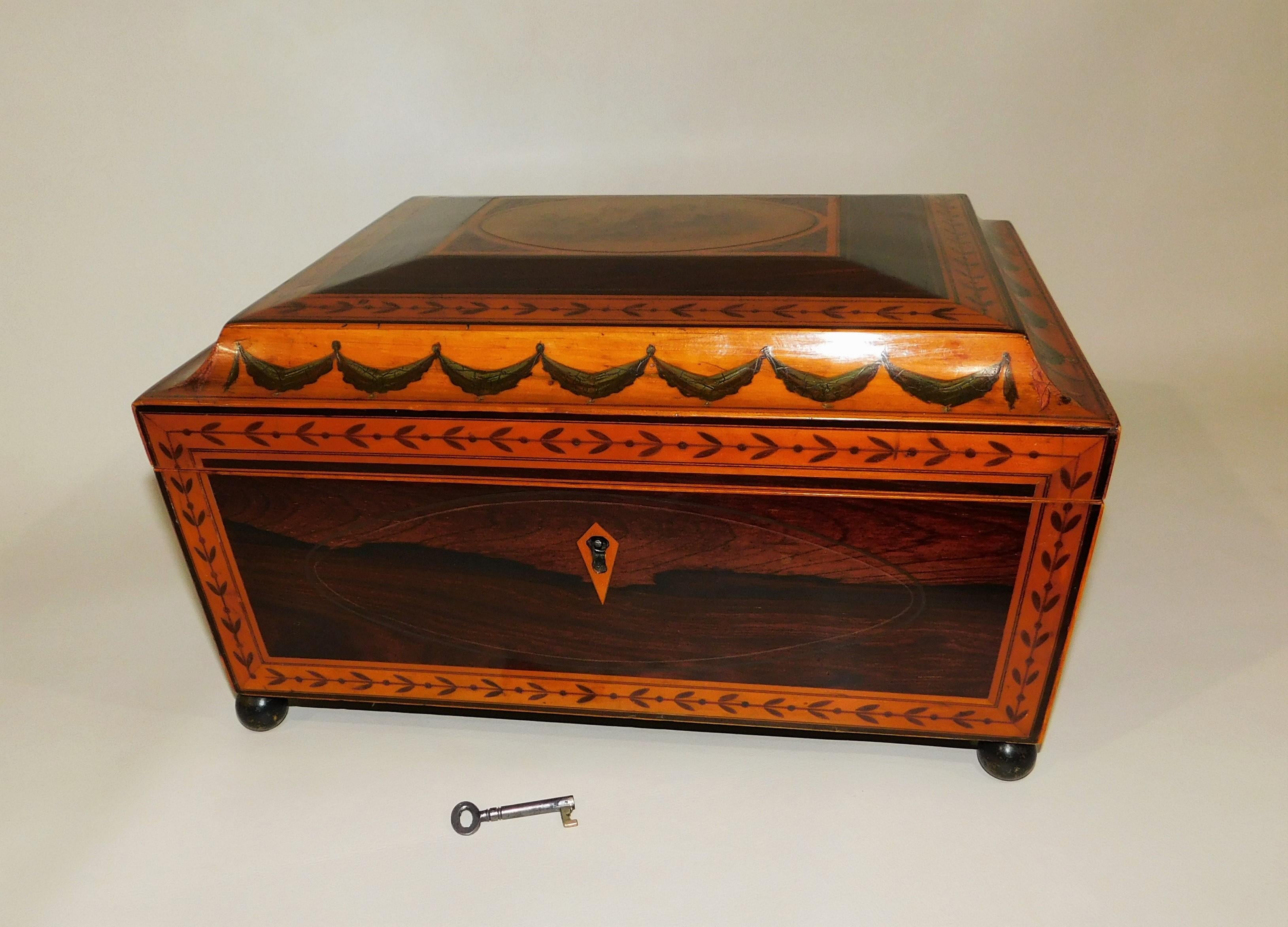 Georgian Satinwood Sewing Box circa 1825 with Lock and Key For Sale 5