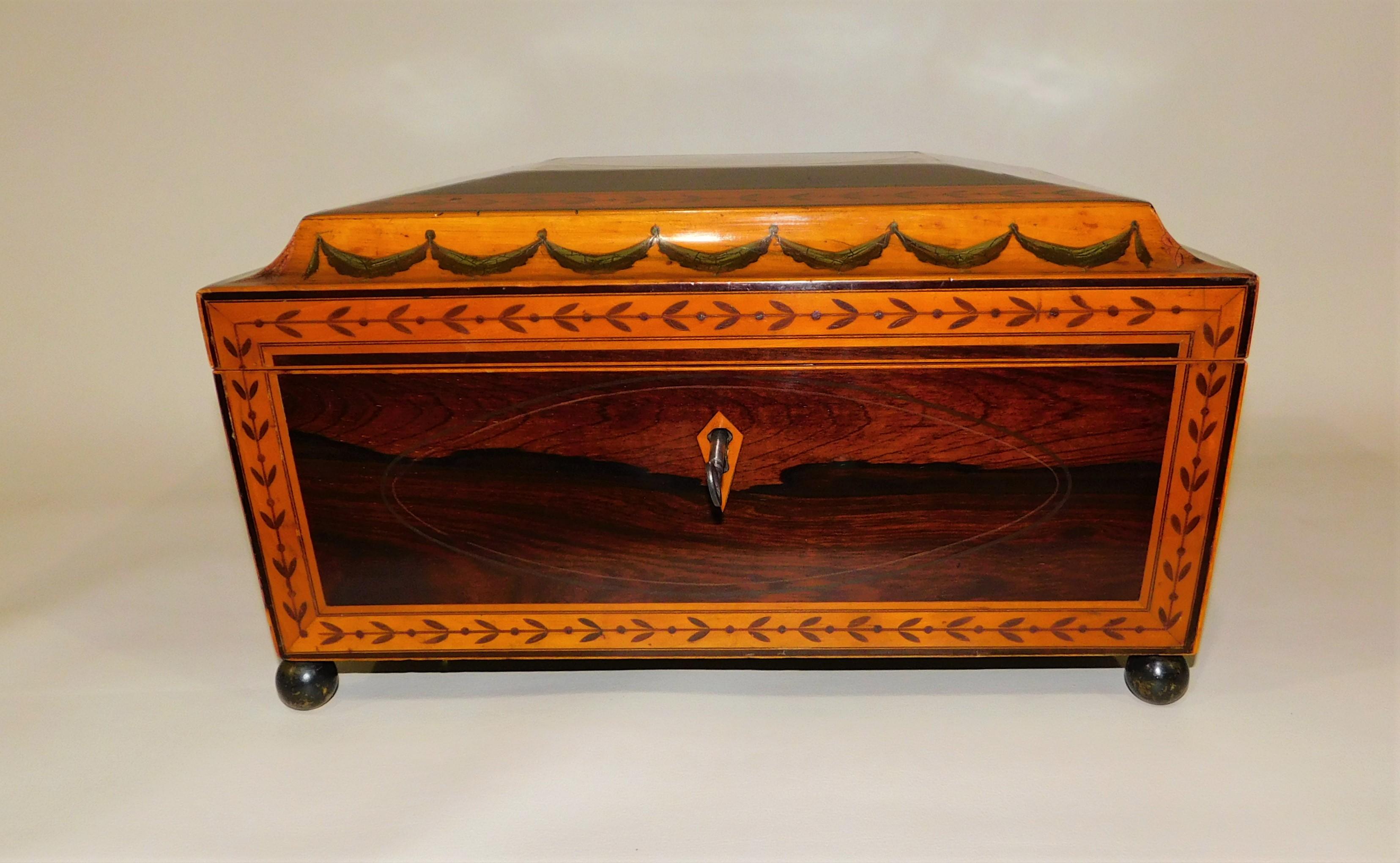 Georgian Satinwood Sewing Box circa 1825 with Lock and Key For Sale 6