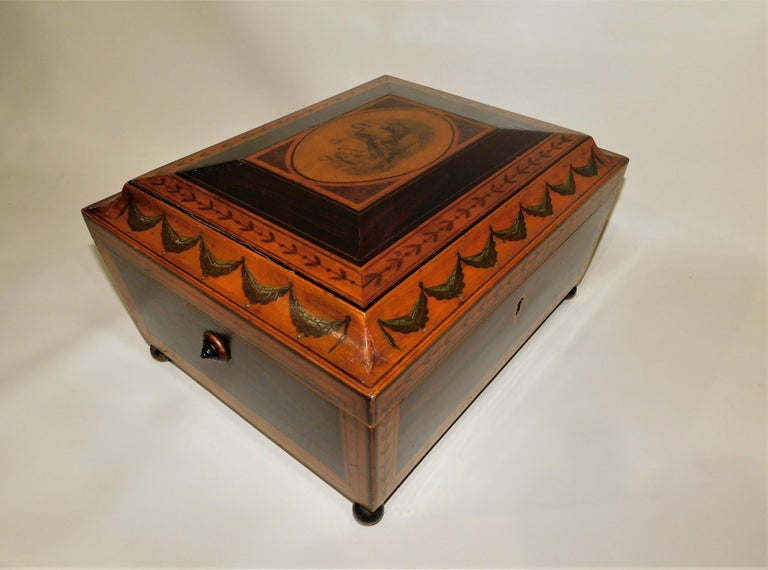 Georgian Satinwood Sewing Box circa 1825 with Lock and Key For Sale at  1stDibs