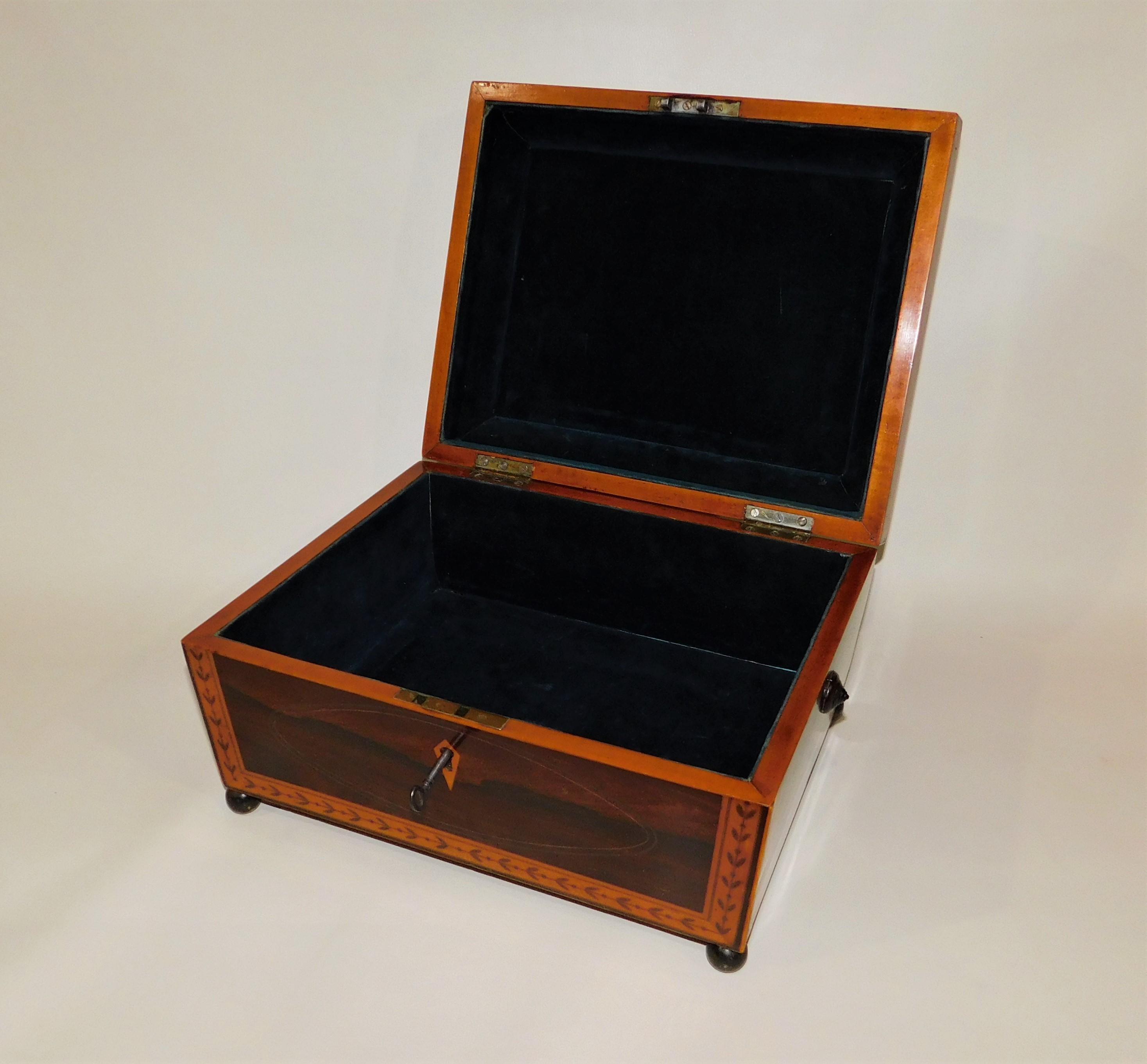 Early 19th Century Georgian Satinwood Sewing Box circa 1825 with Lock and Key For Sale