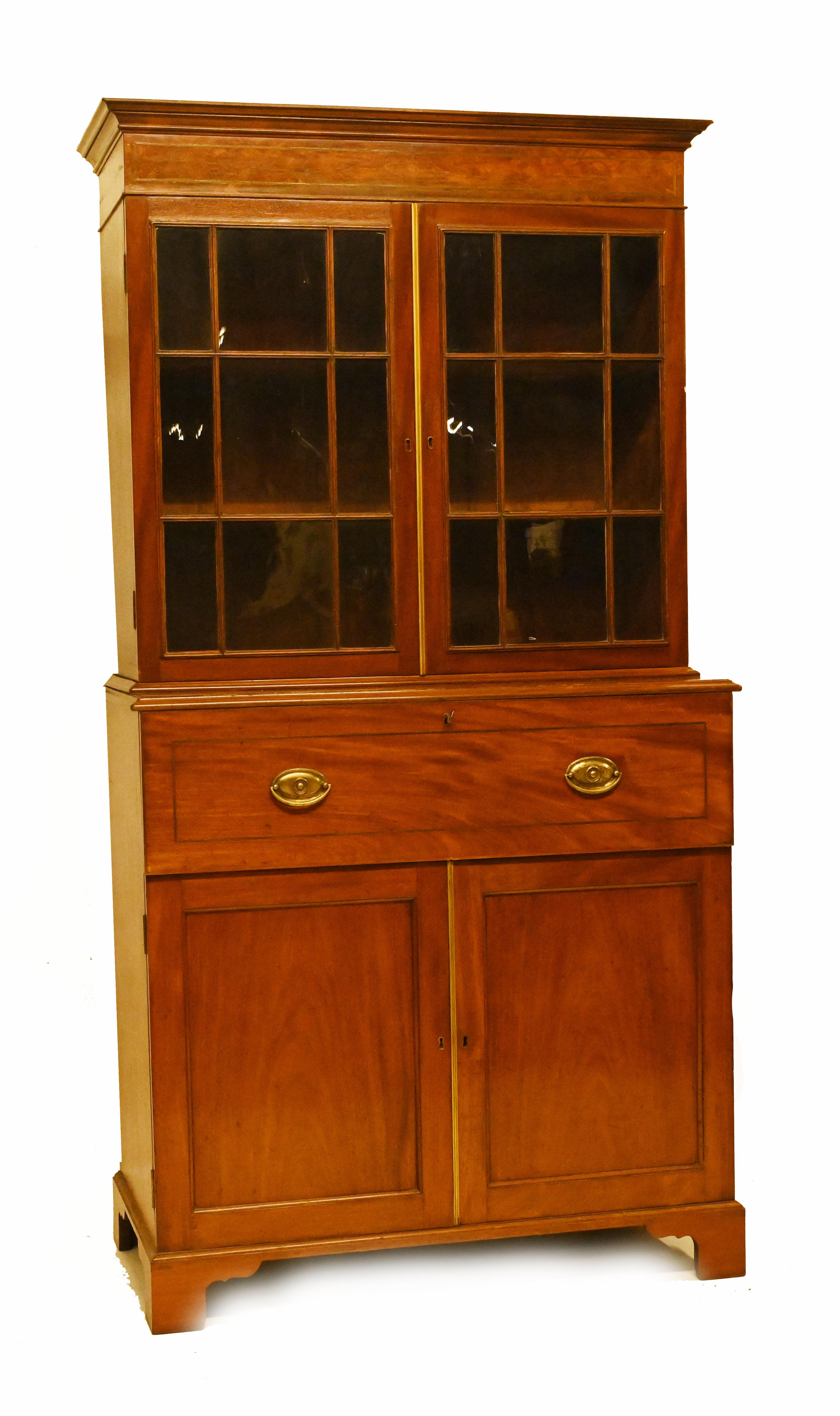 Georgian Secretaire Bookcase Desk Mahogany 1800 For Sale 1