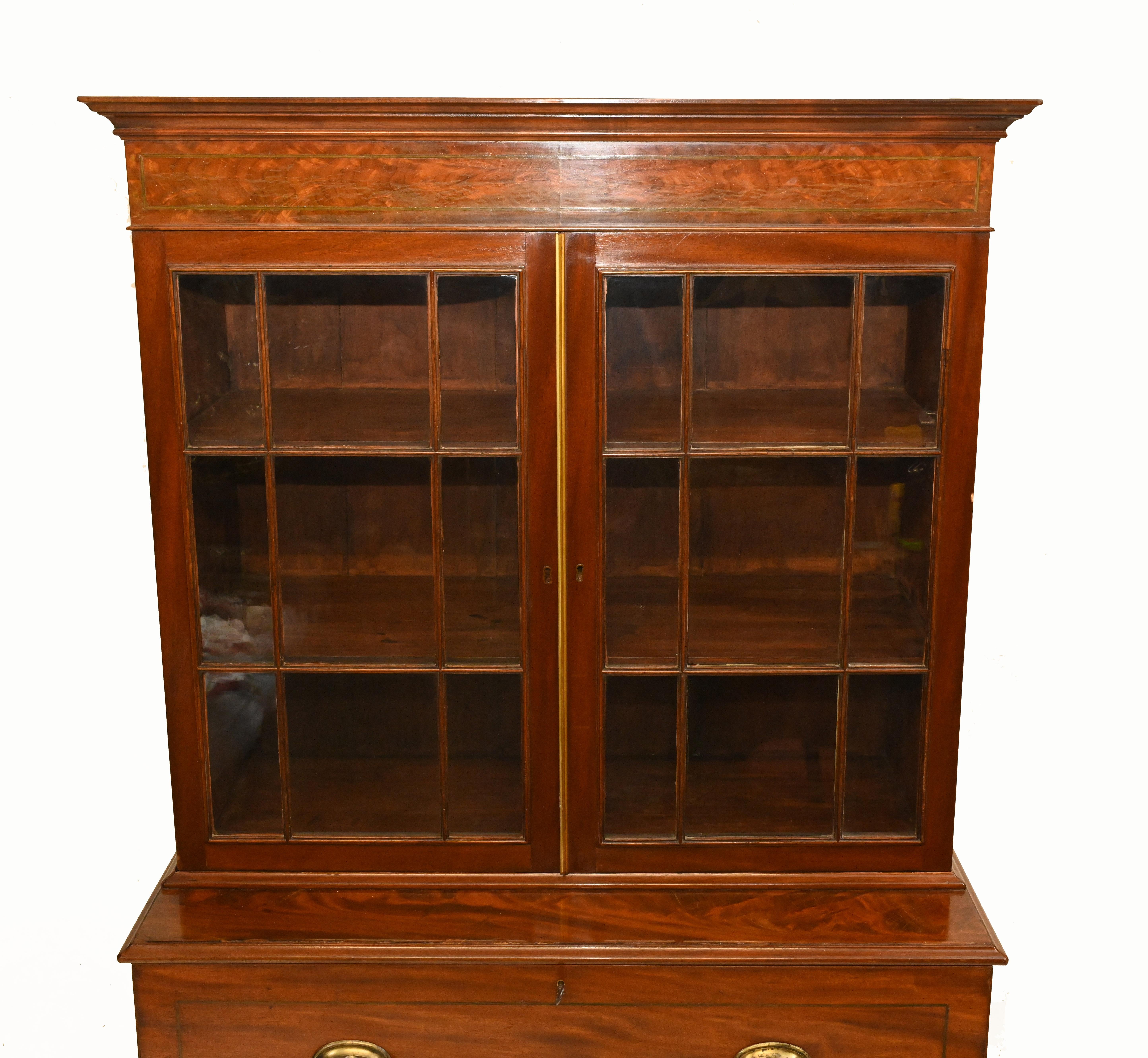 Georgian Secretaire Bookcase Desk Mahogany 1800 For Sale 3