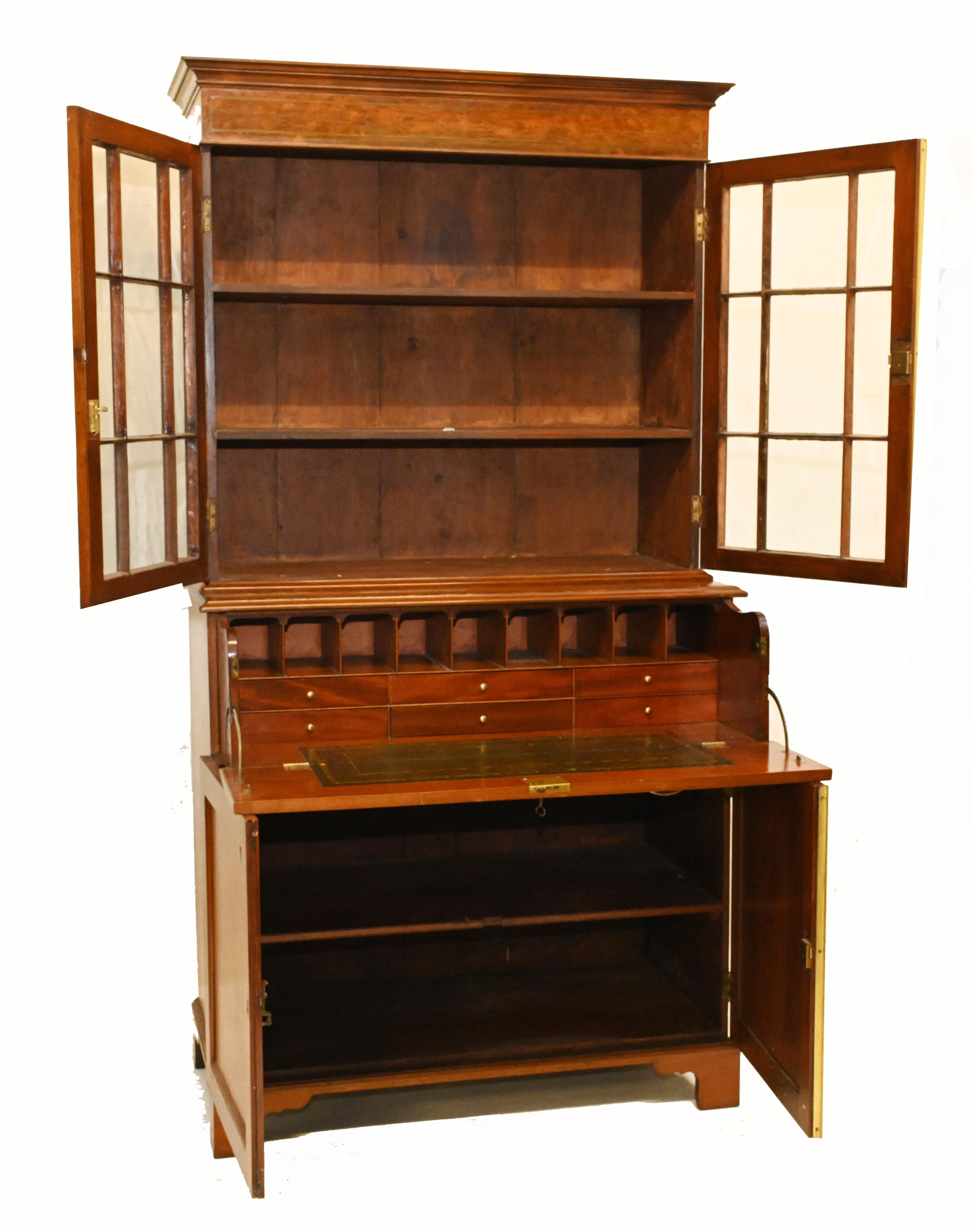 Georgian Secretaire Bookcase Desk Mahogany 1800 For Sale 5