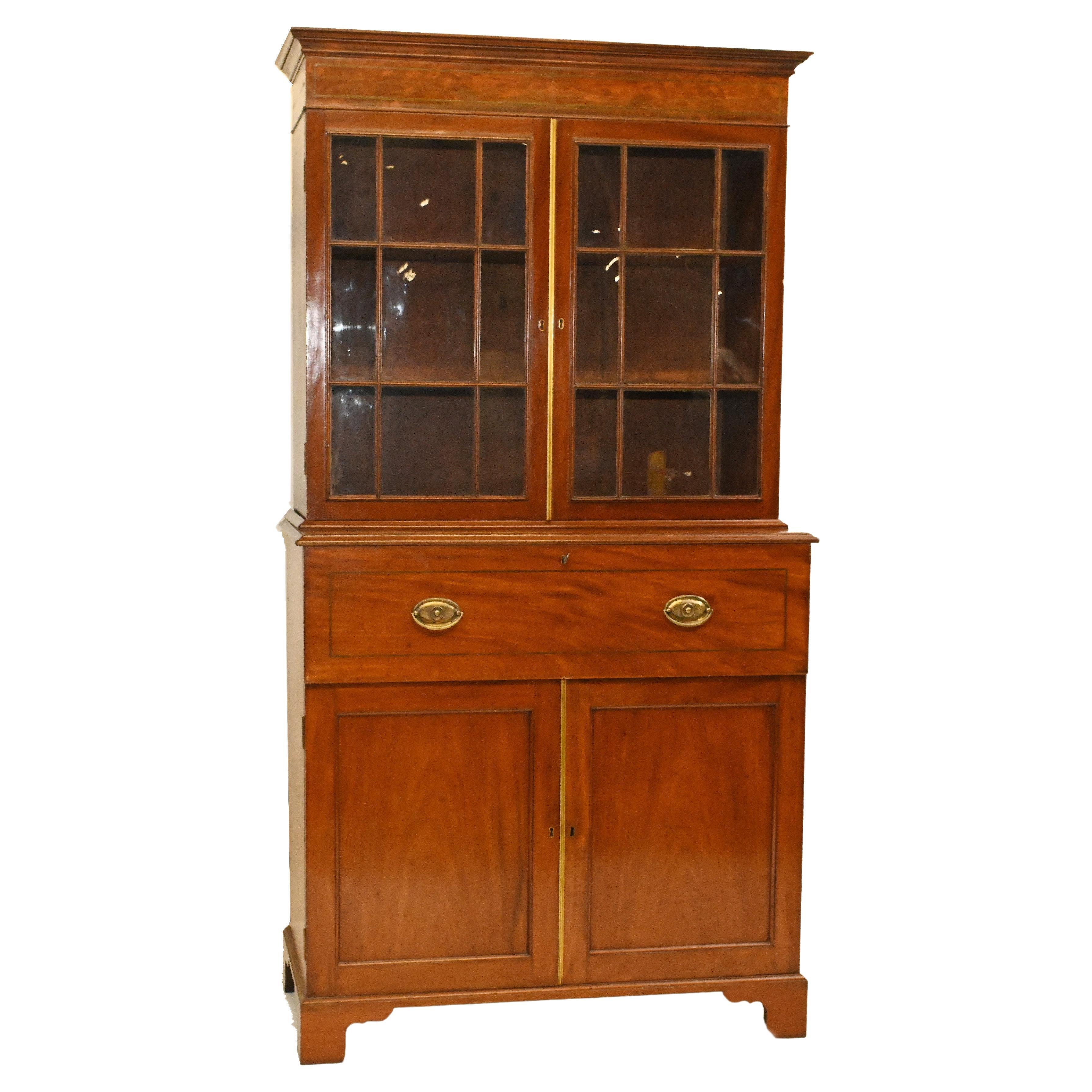 Georgian Secretaire Bookcase Desk Mahogany 1800 For Sale