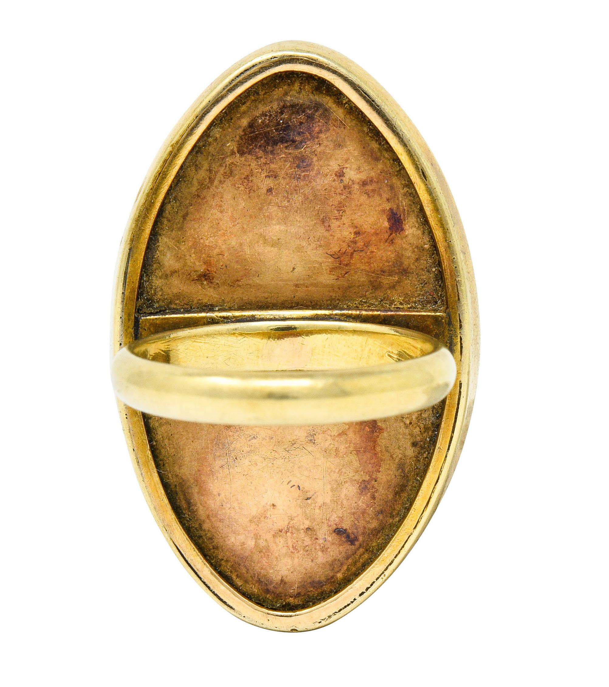 Women's or Men's Georgian Sepia Painted 14 Karat Gold Navette Mourning Ring, circa 1800s