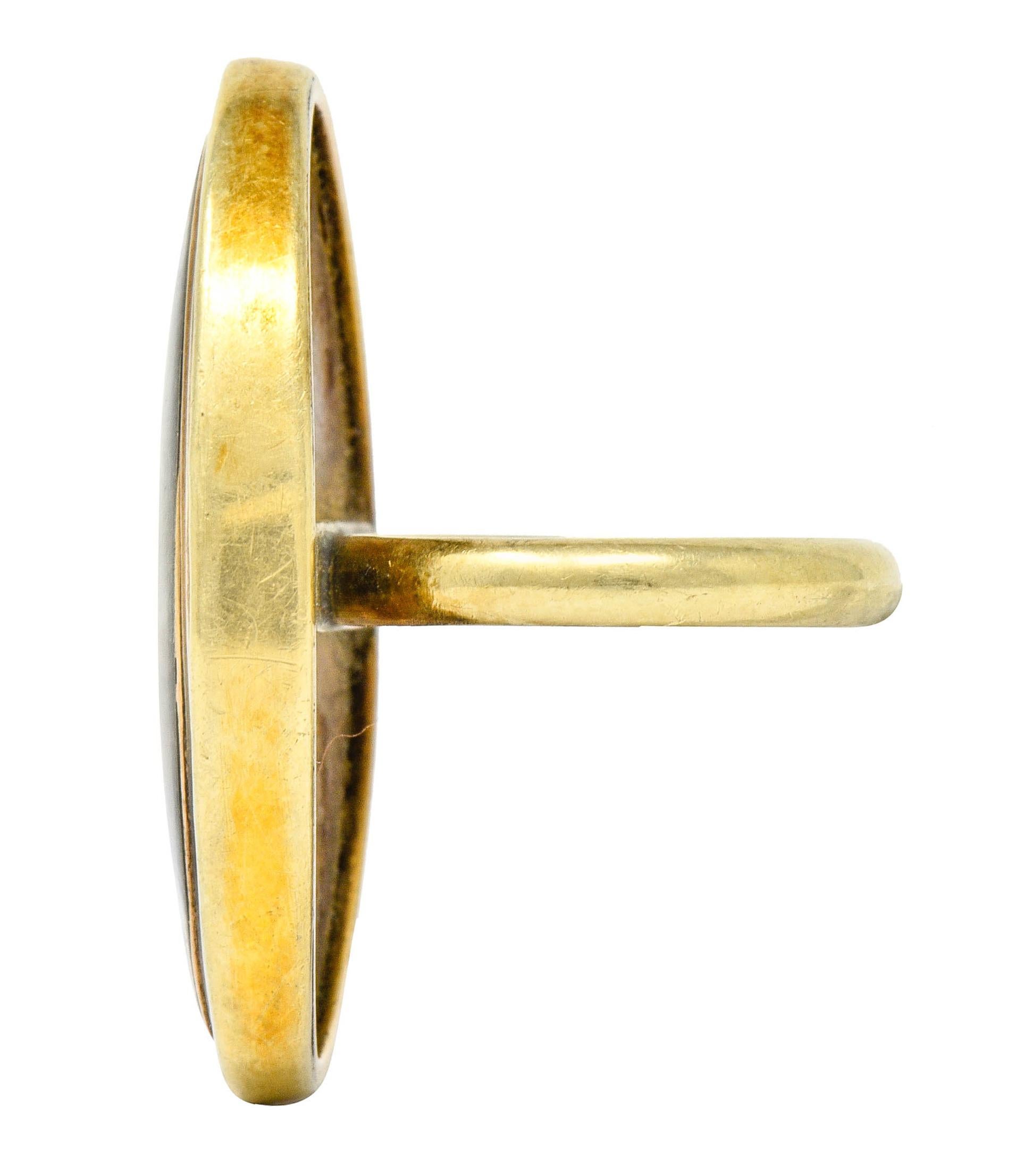 Georgian Sepia Painted 14 Karat Gold Navette Mourning Ring, circa 1800s 1