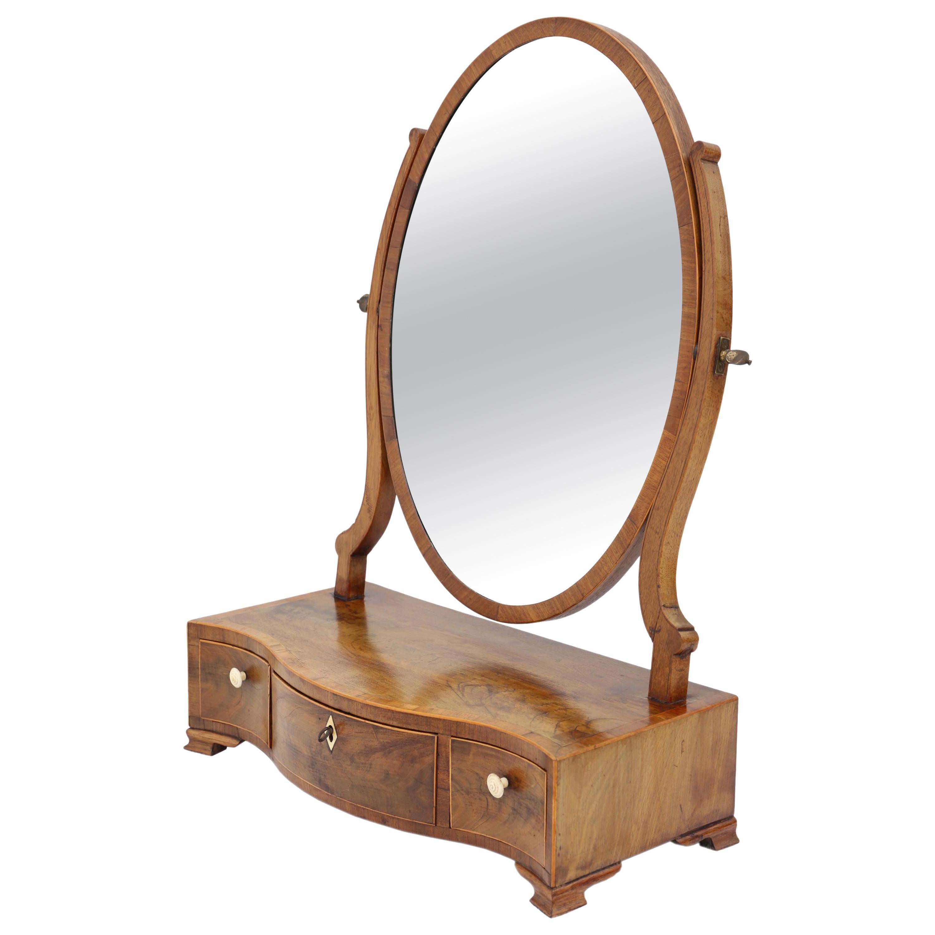 Georgian Serpentine Inlaid Mahogany Dressing Table Swing Mirror